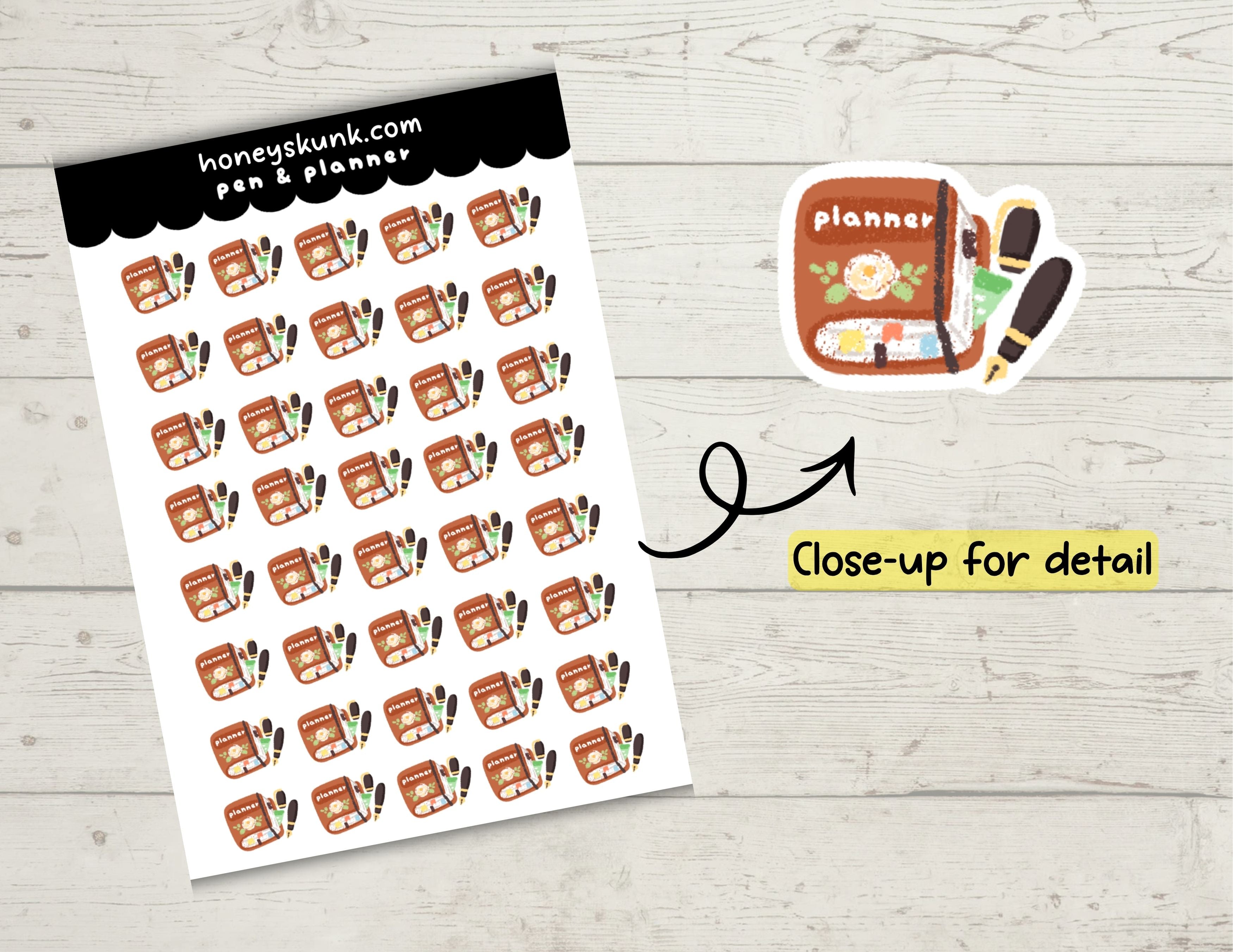 Kawaii Planner & Pen Functional Planner Sticker Sheet 4x6 Sheet