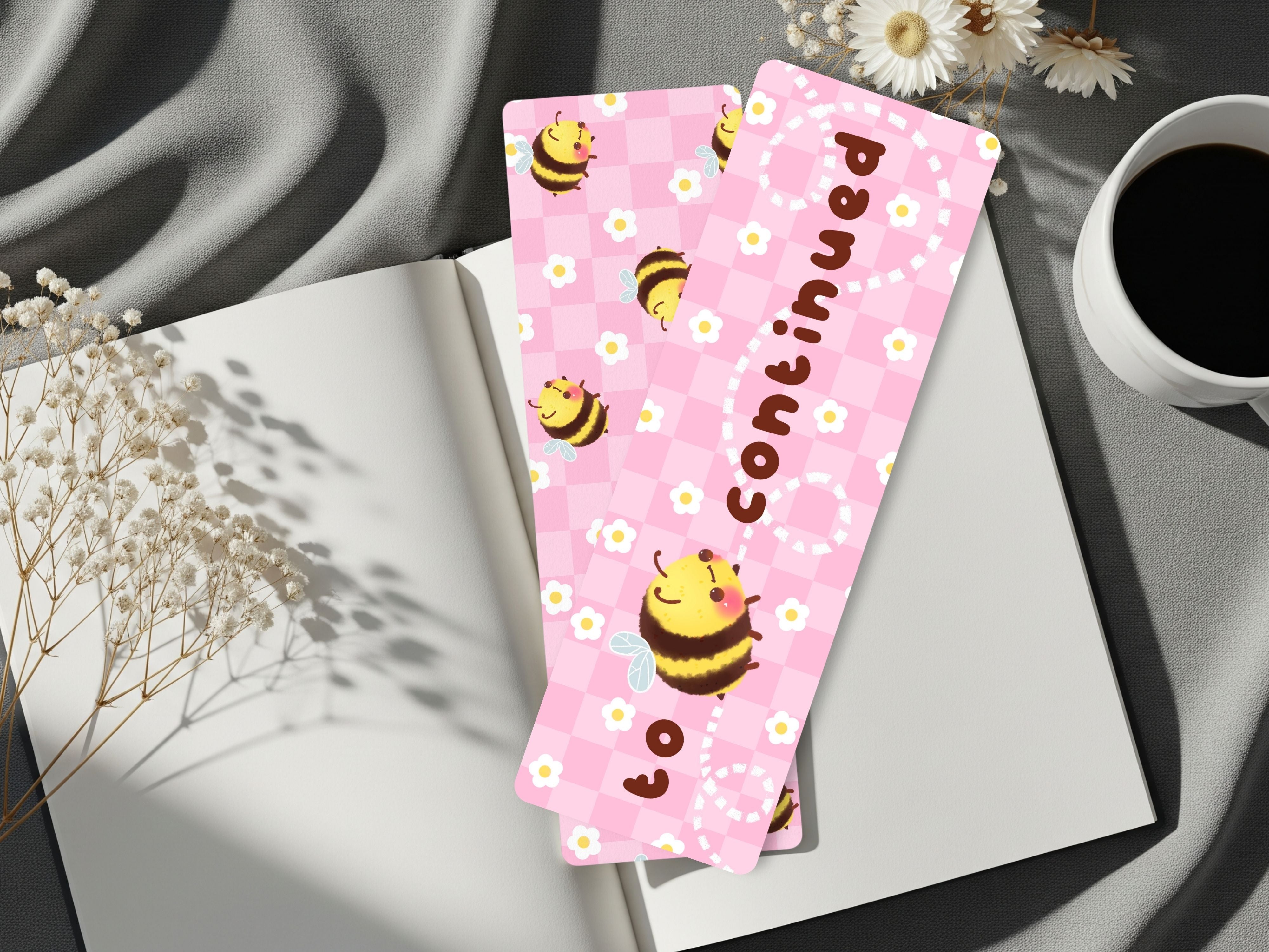 To Bee Continued Cute Bumblebee Bookmark | Pastel Pink Gingham Reader Gift