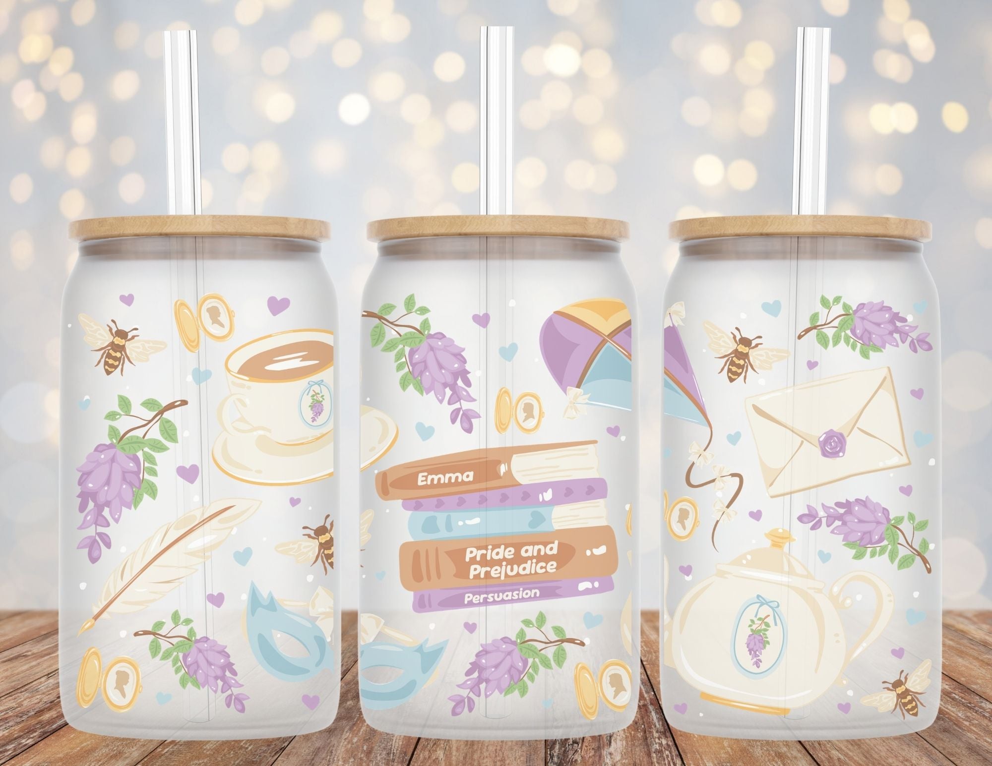 Classic Romance Reader and Book Lover Whimsical Libby Glass Beer Can Cup 16oz