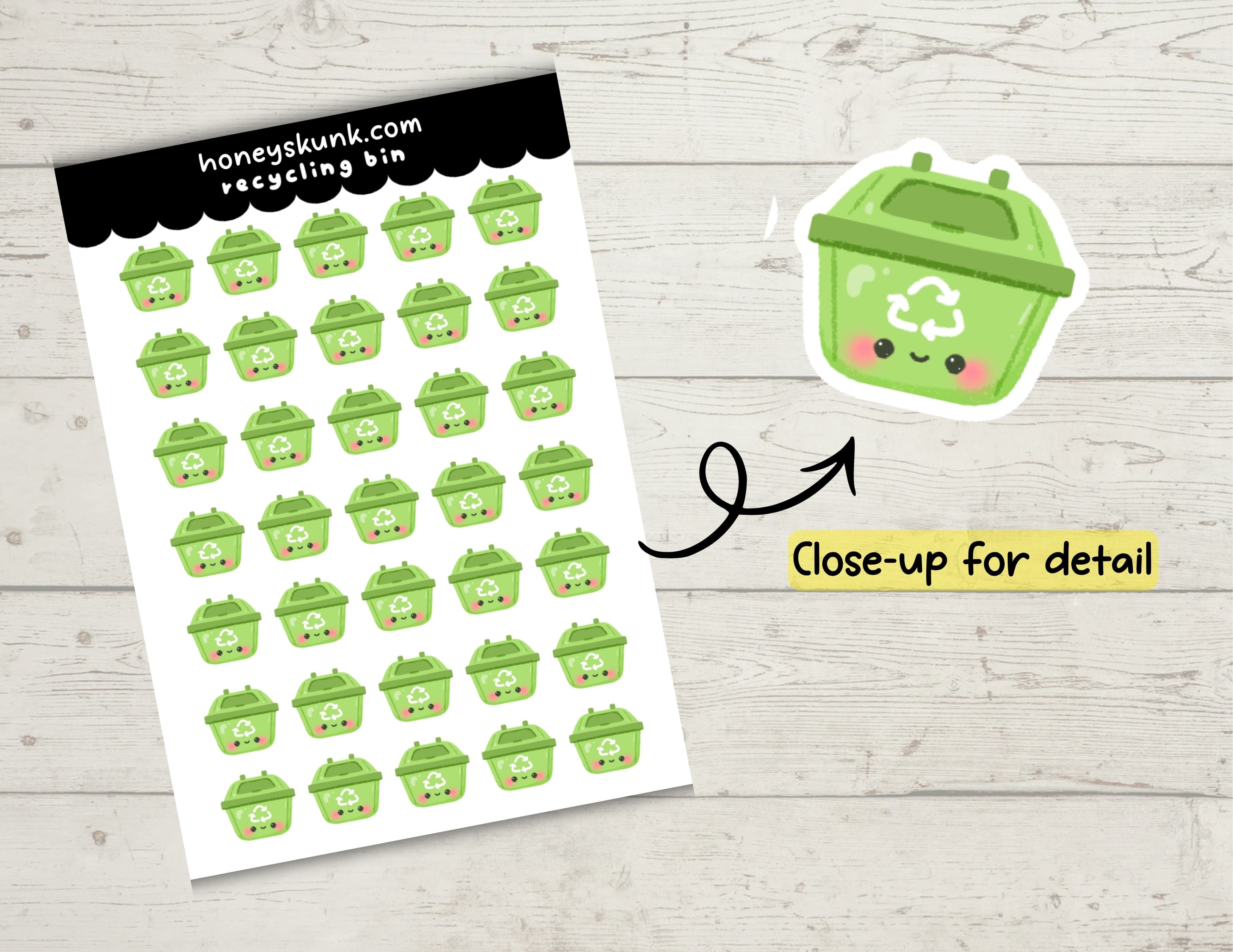 Kawaii Recycle Bin Functional Planner Sticker Sheet 4x6 Sheet