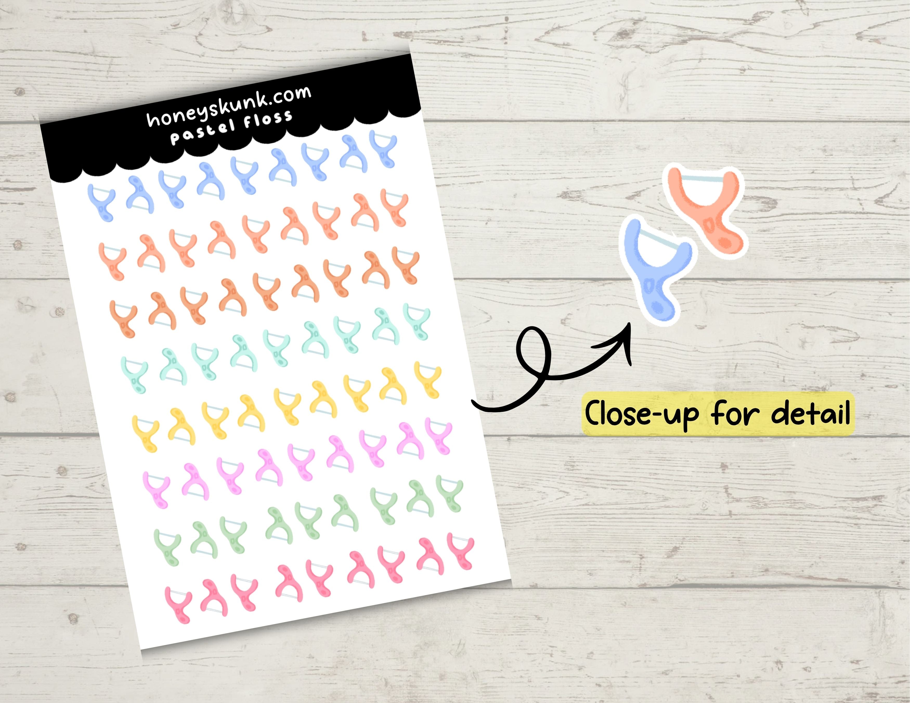 Kawaii Colorful Floss Functional Planner Sticker Sheet 4x6 Sheet