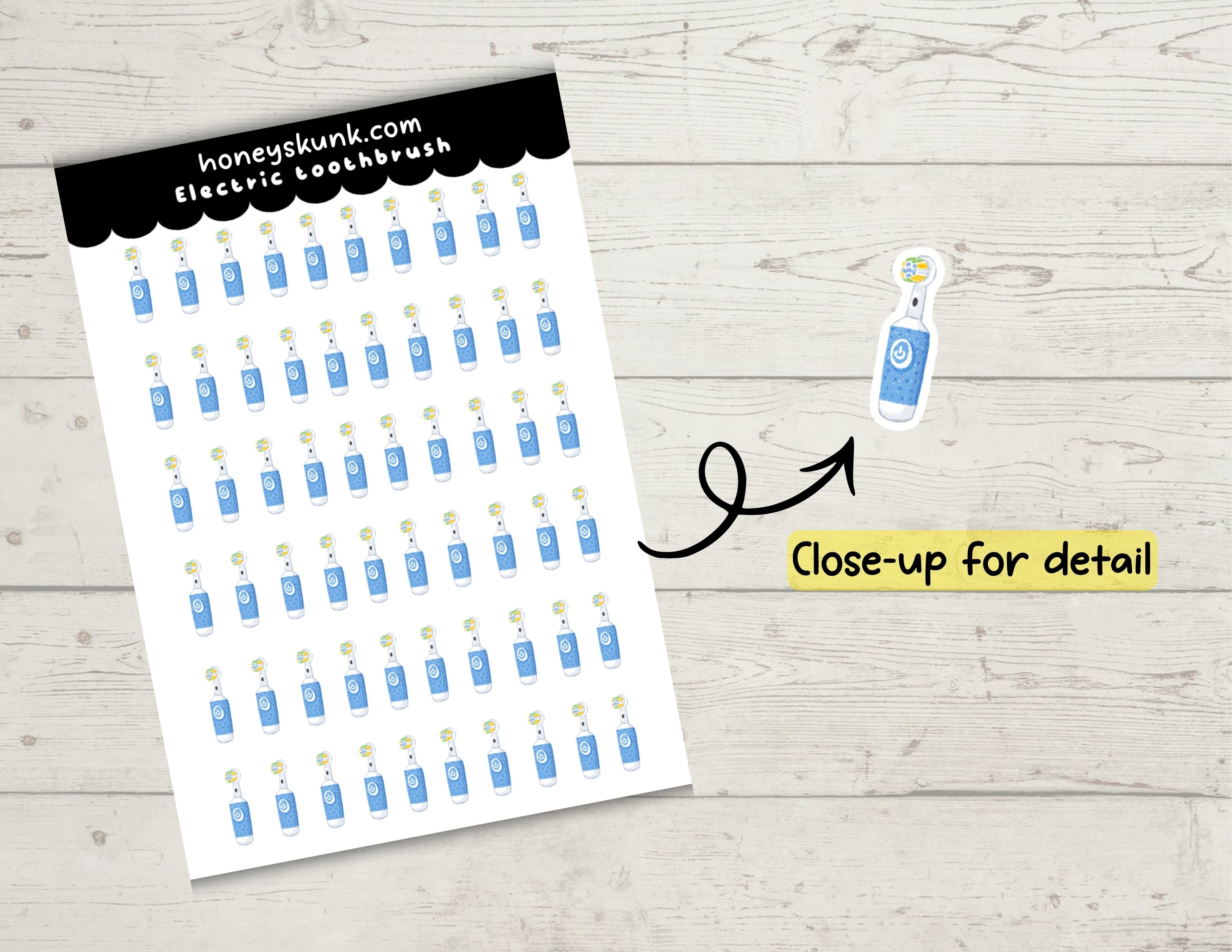 Kawaii Electric Toothbrush Functional Planner Sticker Sheet 4x6 Sheet