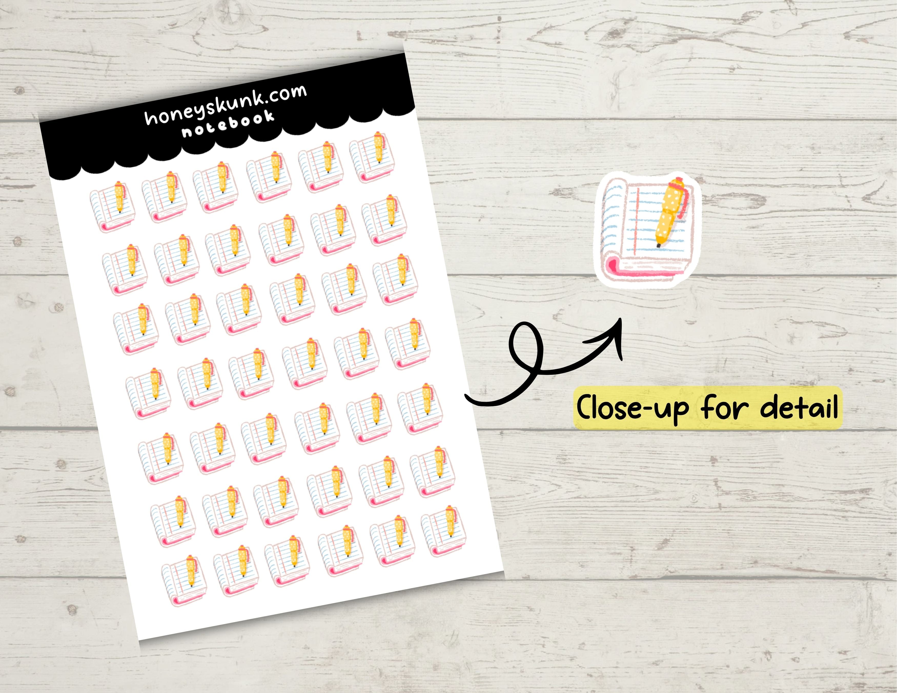 Kawaii Paper and Pencil Functional Planner Sticker Sheet 4x6 Sheet