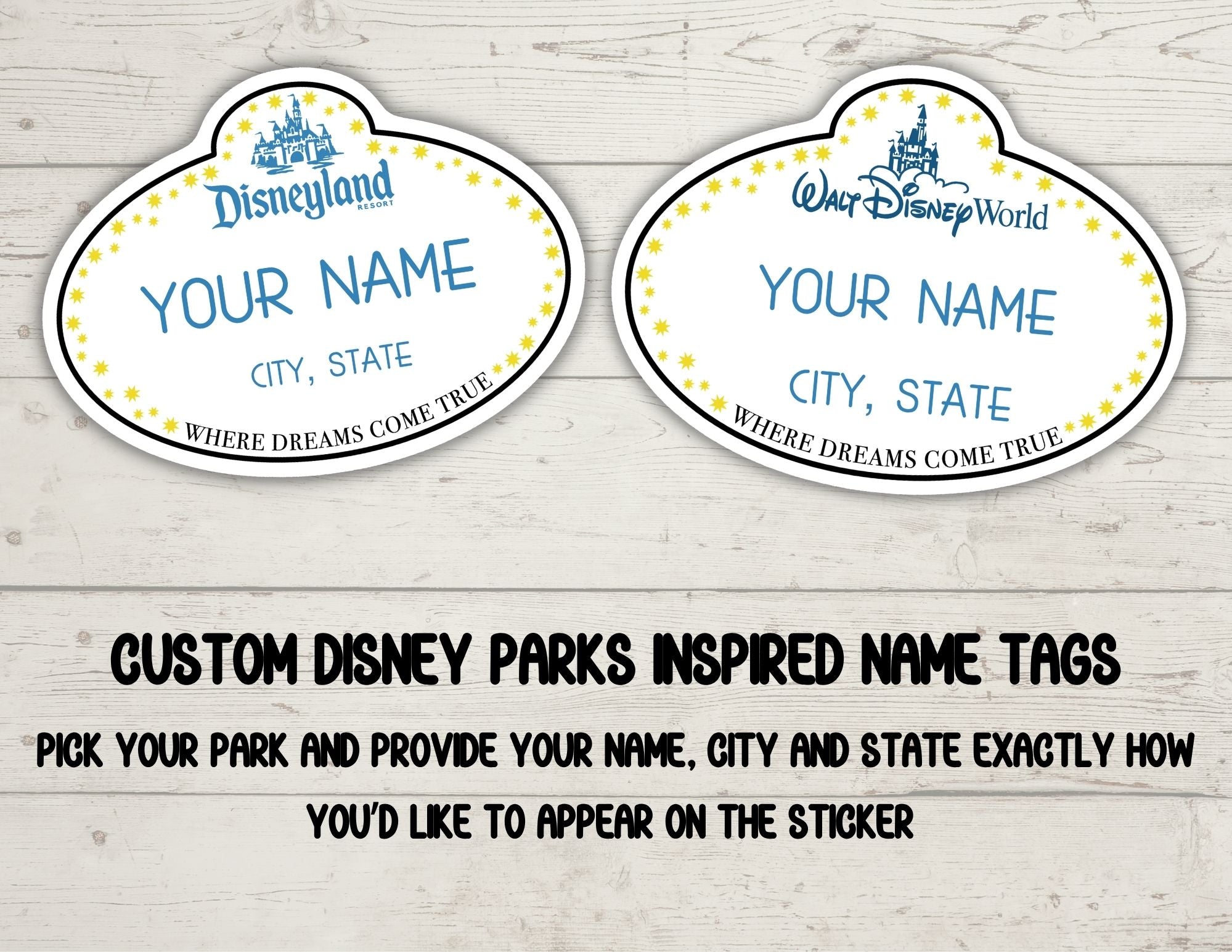 Disney World and Disneyland Inspired Custom Name Tag Sticker Personalize Your Sticker