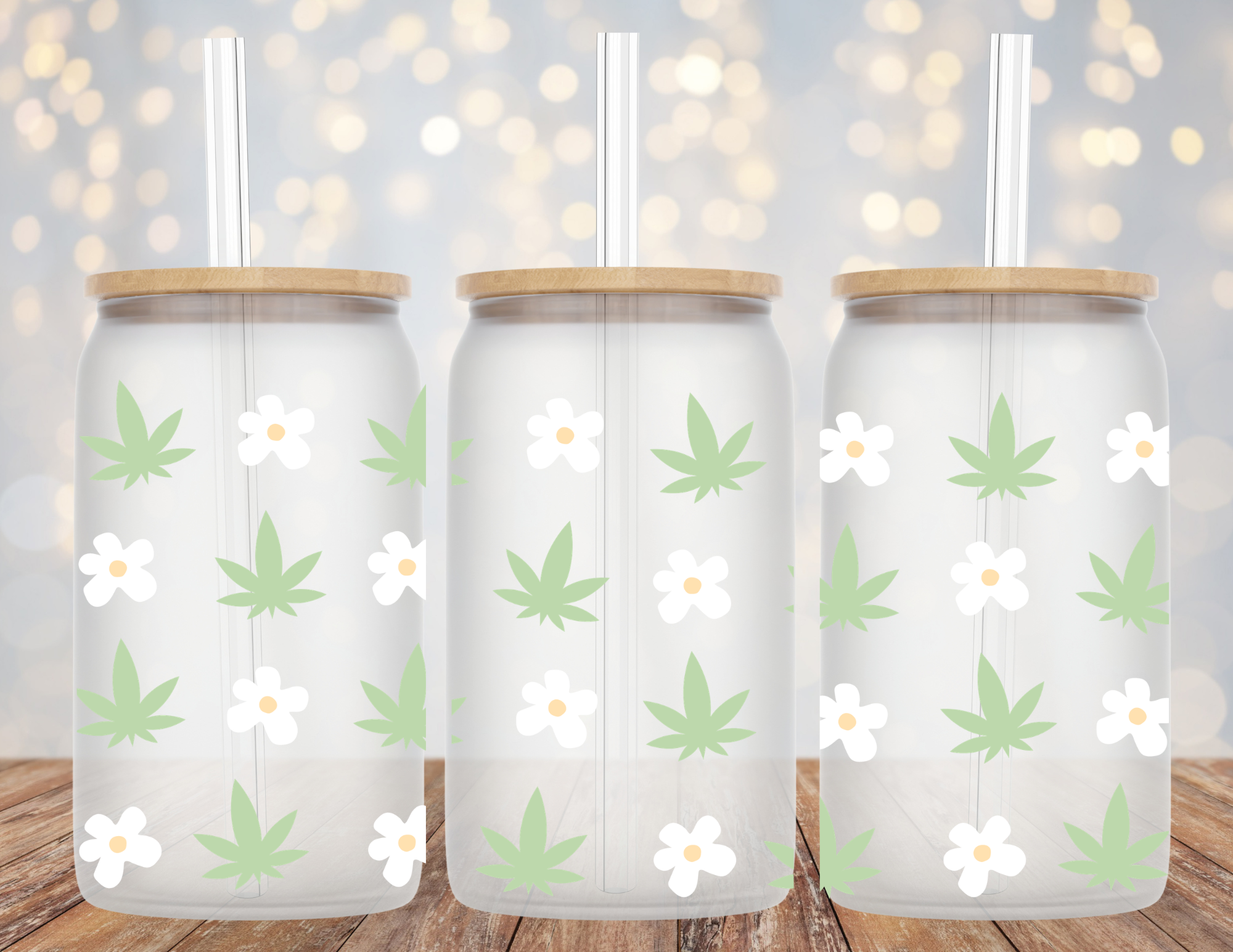 Weed and Daisies Weed Lover Pothead Libby Glass Beer Can Cup 16oz