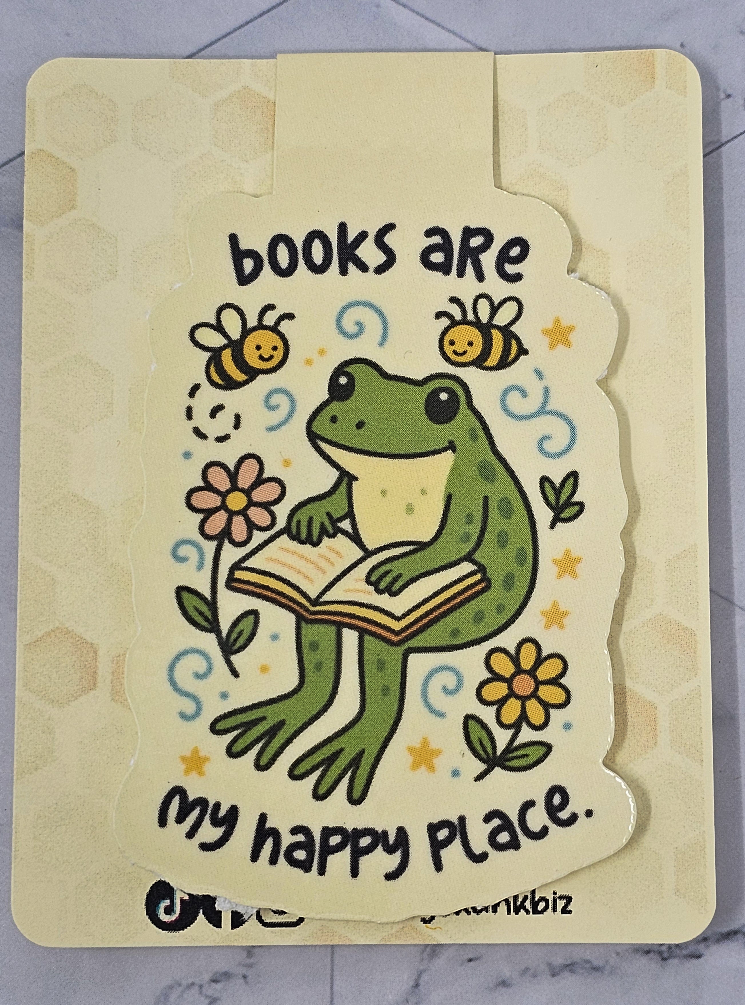 "Books Are My Happy Place" Frog Magnetic Bookmark | Cute Cottagecore Page Marker