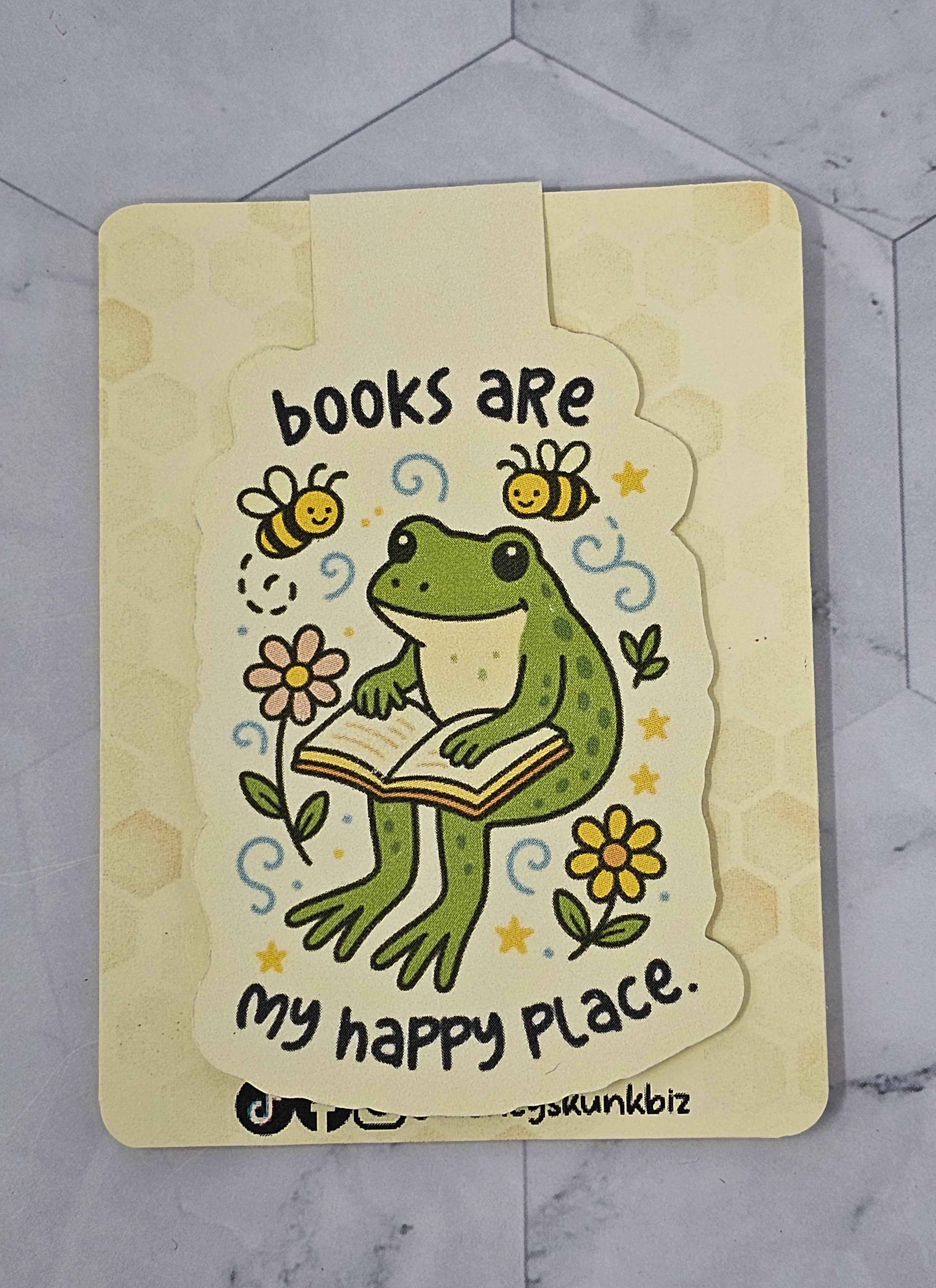 "Books Are My Happy Place" Frog Magnetic Bookmark | Cute Cottagecore Page Marker