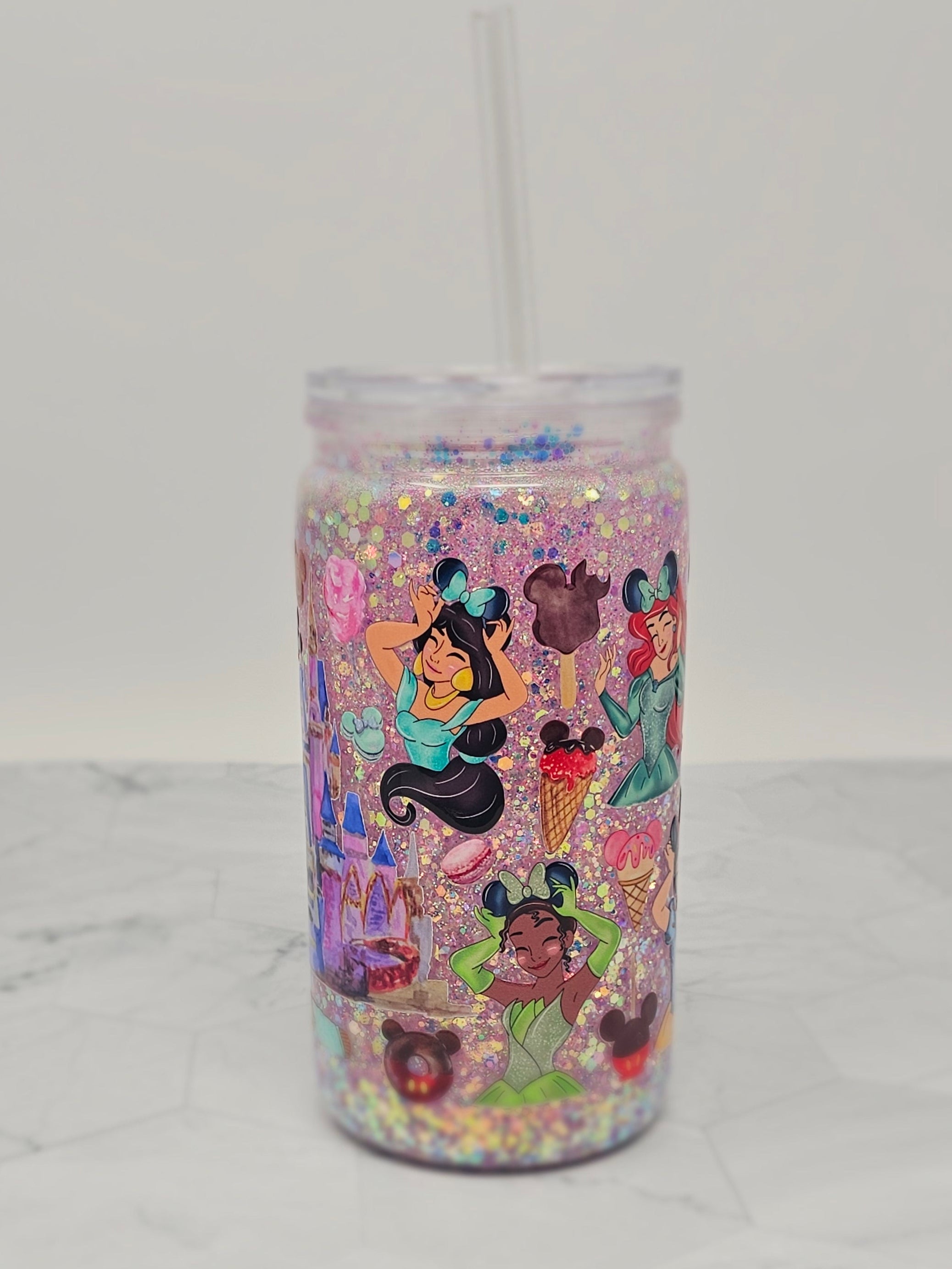 Gorgeous Princesses Wearing Mouse Headbands Inspired Design Park Day Outfit Acrylic 16 oz Tumbler