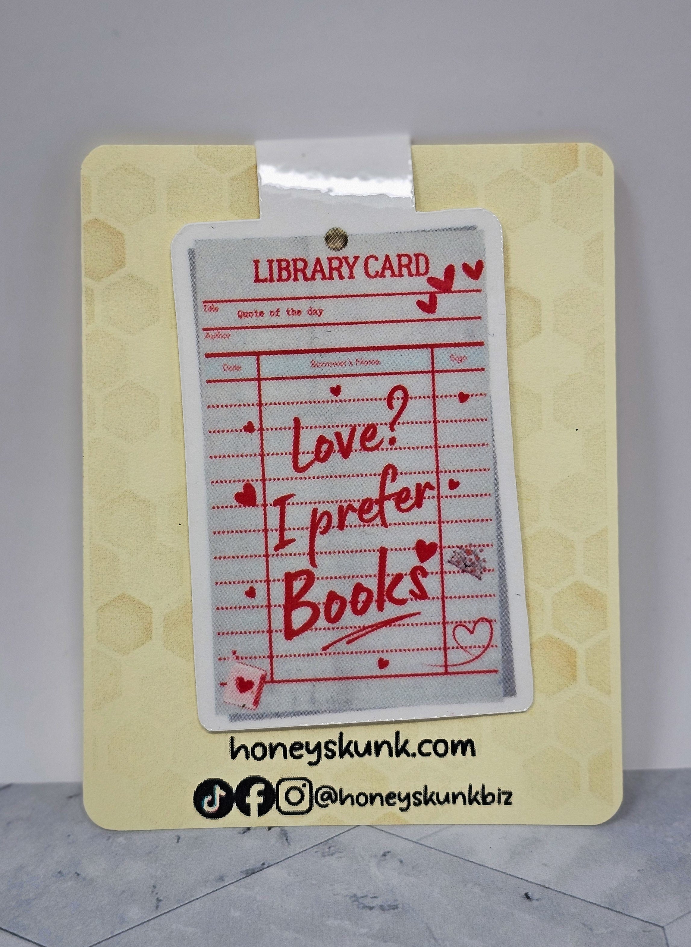 "Love? I Prefer Books" Vintage Library Card Magnetic Bookmark | Relatable Bookworm Humor