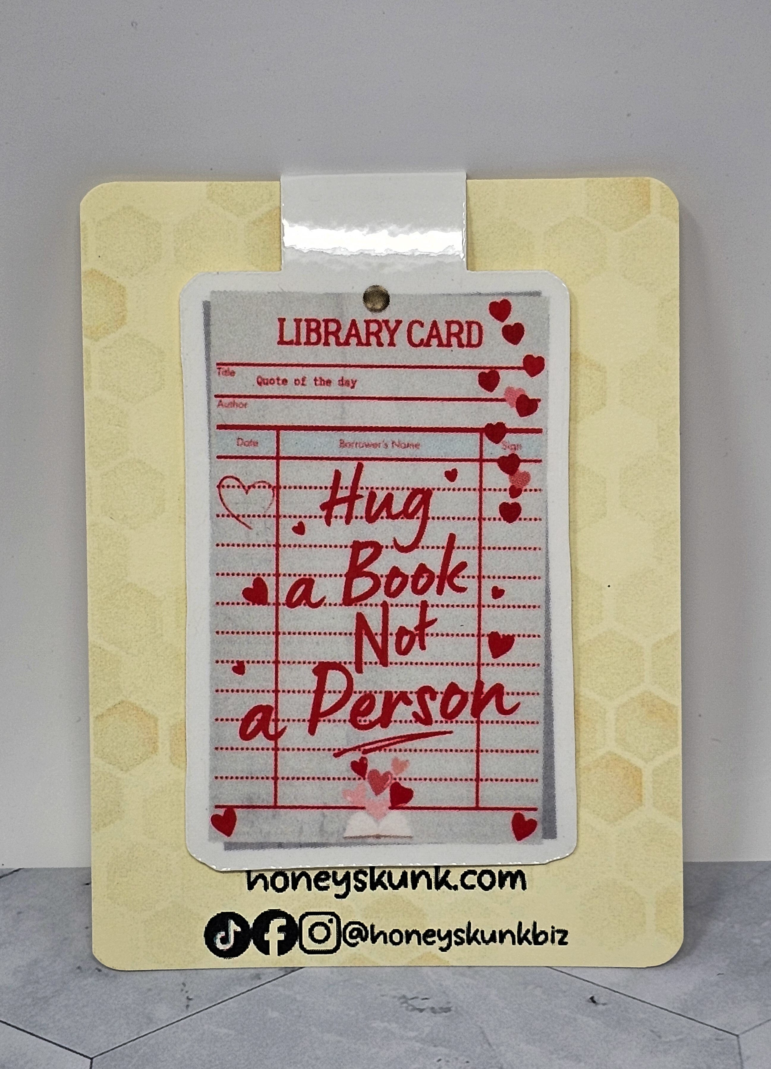 "Hug A Book Not A Person" Vintage Library Card Magnetic Bookmark | Introverted Bookworm Humor
