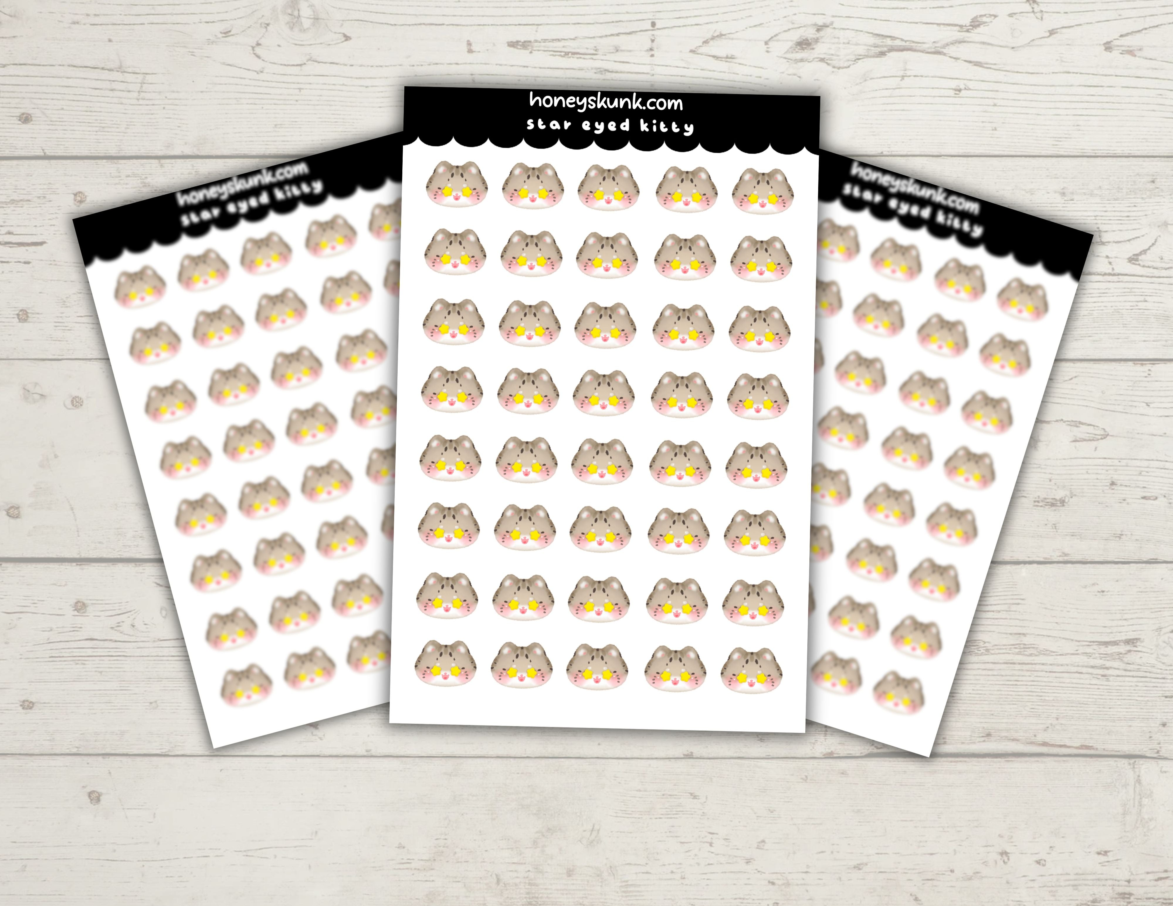 Kawaii Star Eyed Cat Planner Stickers, Cute Star Eyed Kitty Journal Icons Sheet