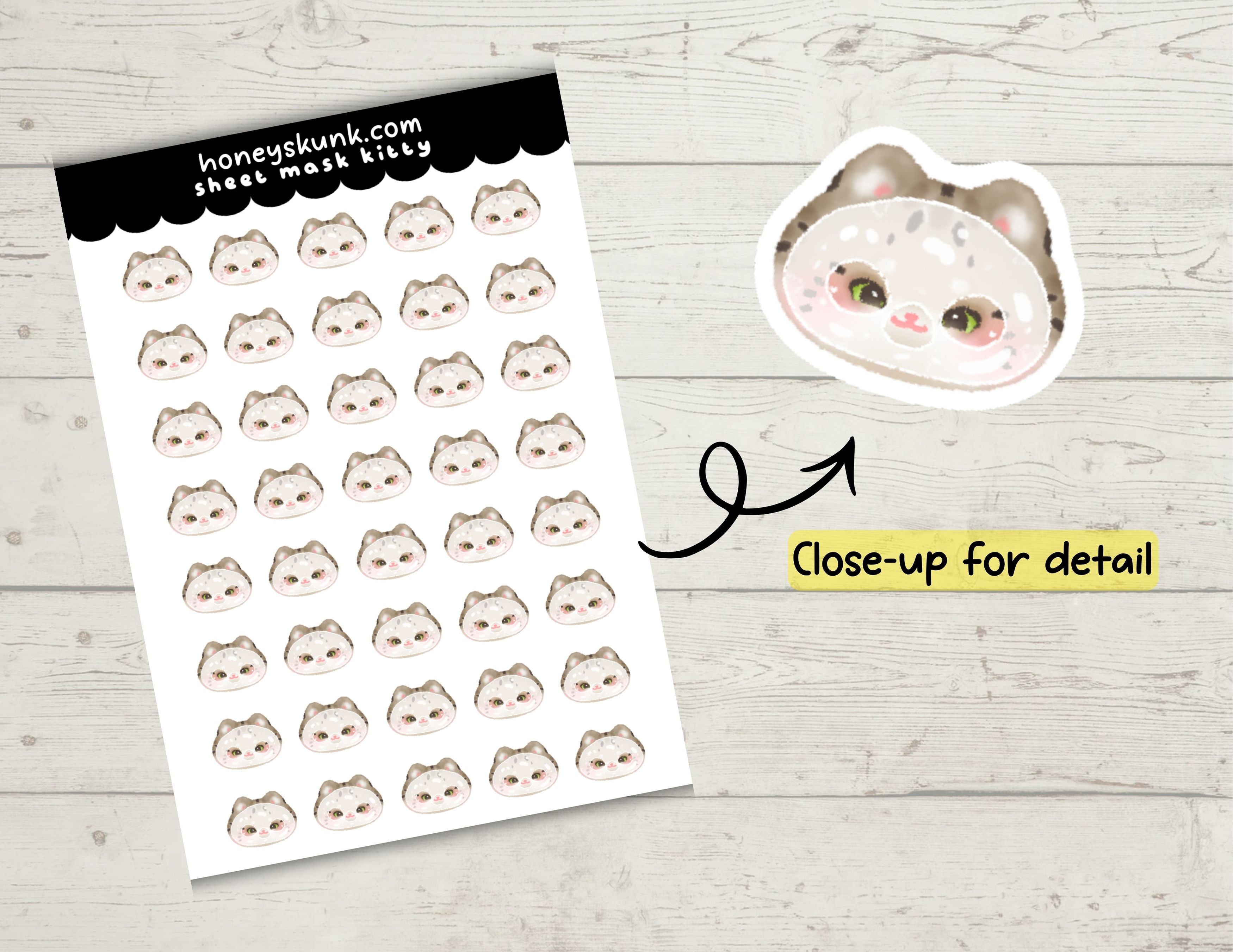 Kawaii Self Care Sheet Mask Kitty Planner Sticker Sheet 4x6 Sheet