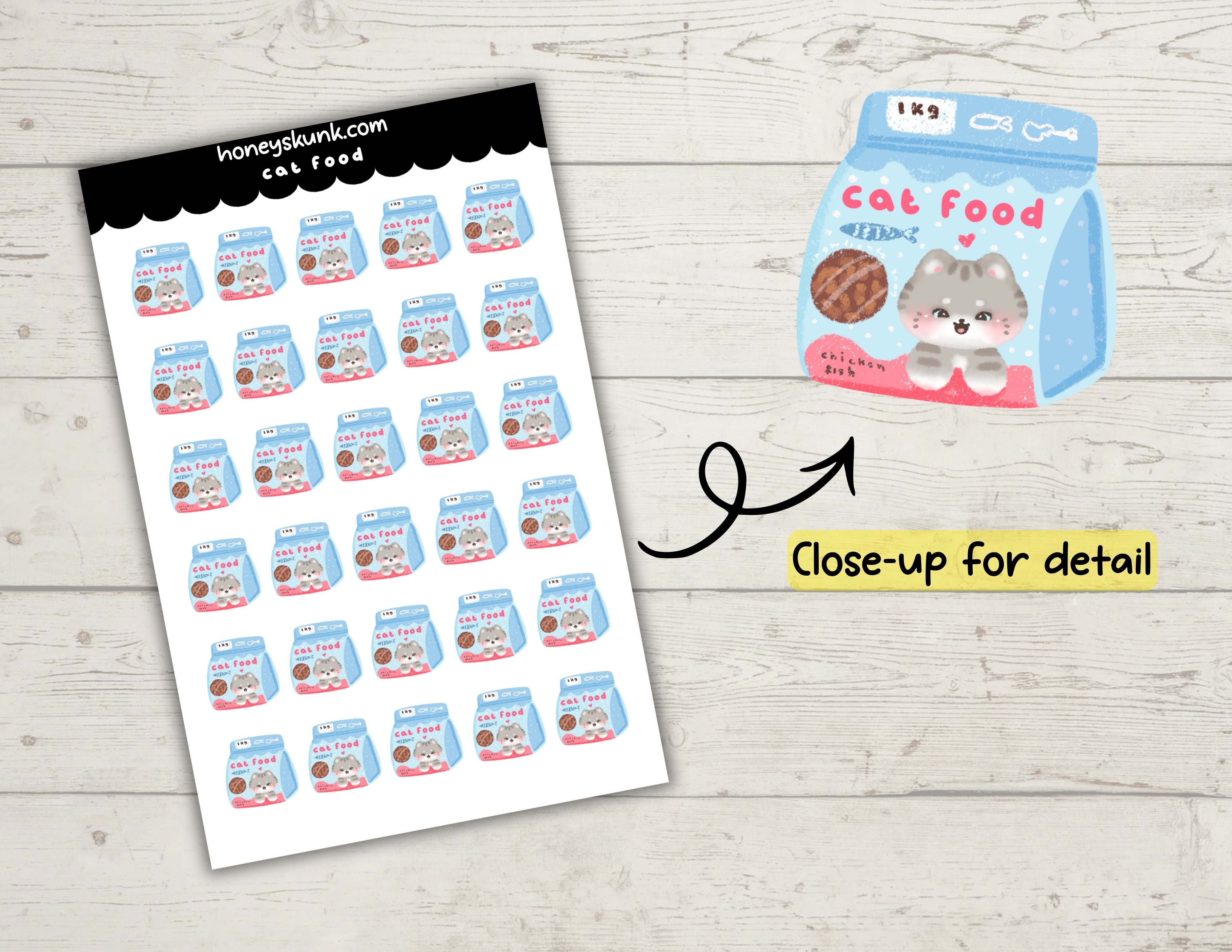Kawaii Cat Food Bag Planner Stickers, Cute Pet Care Tracker Journal Icons