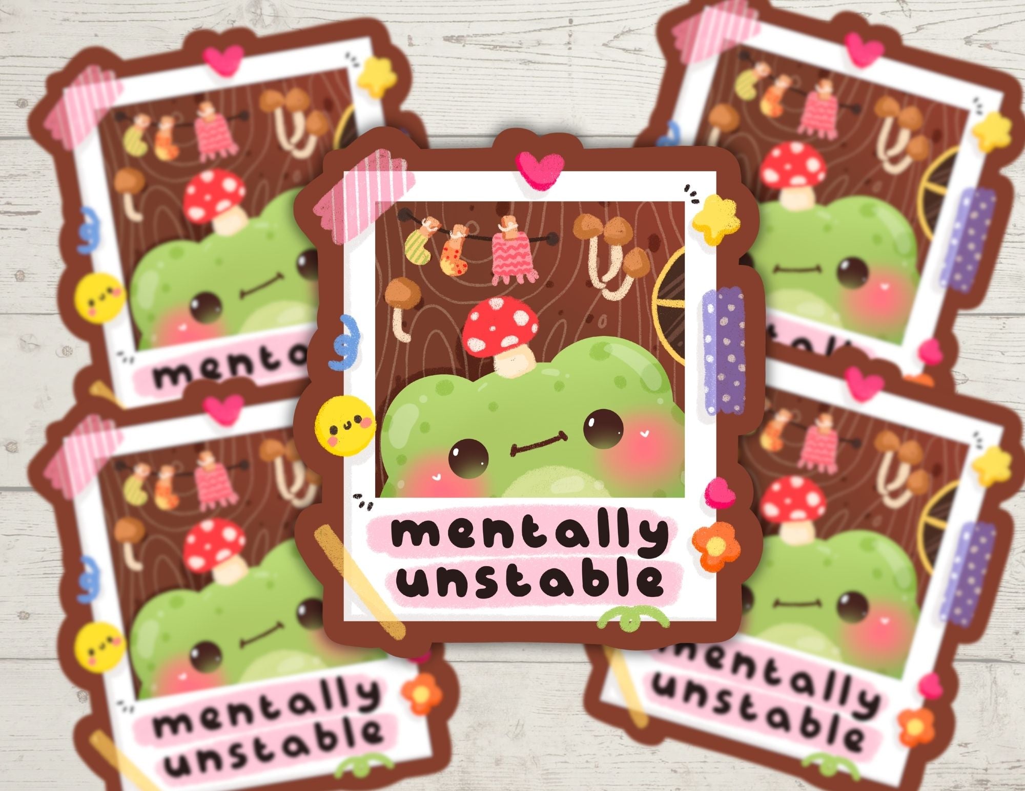 "Mentally Unstable" Frog Polaroid Sticker (With Color Choices!) | Hand-Drawn Funny Planners & Water Bottles