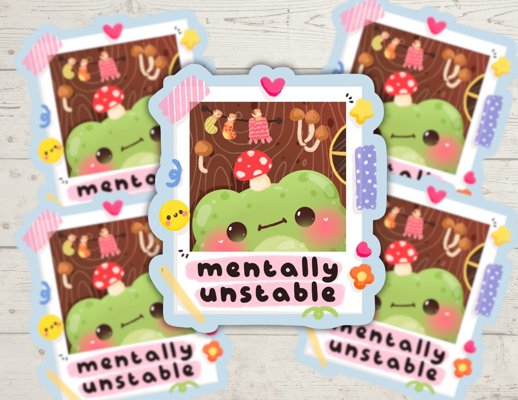 "Mentally Unstable" Frog Polaroid Sticker (With Color Choices!) | Hand-Drawn Funny Planners & Water Bottles