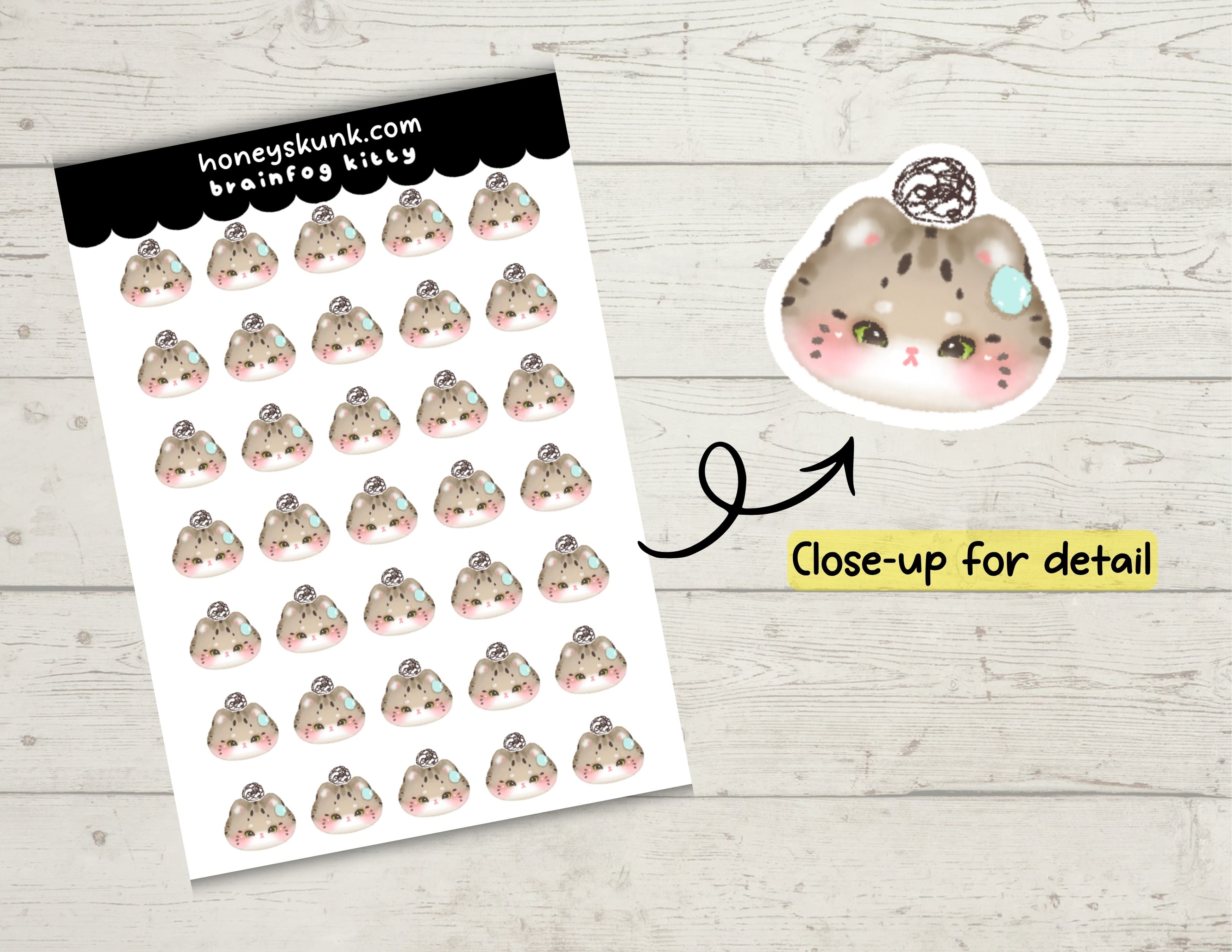 Kawaii Brain Fog Kitty Tracker Functional Planner Sticker Sheet 4x6 Sheet