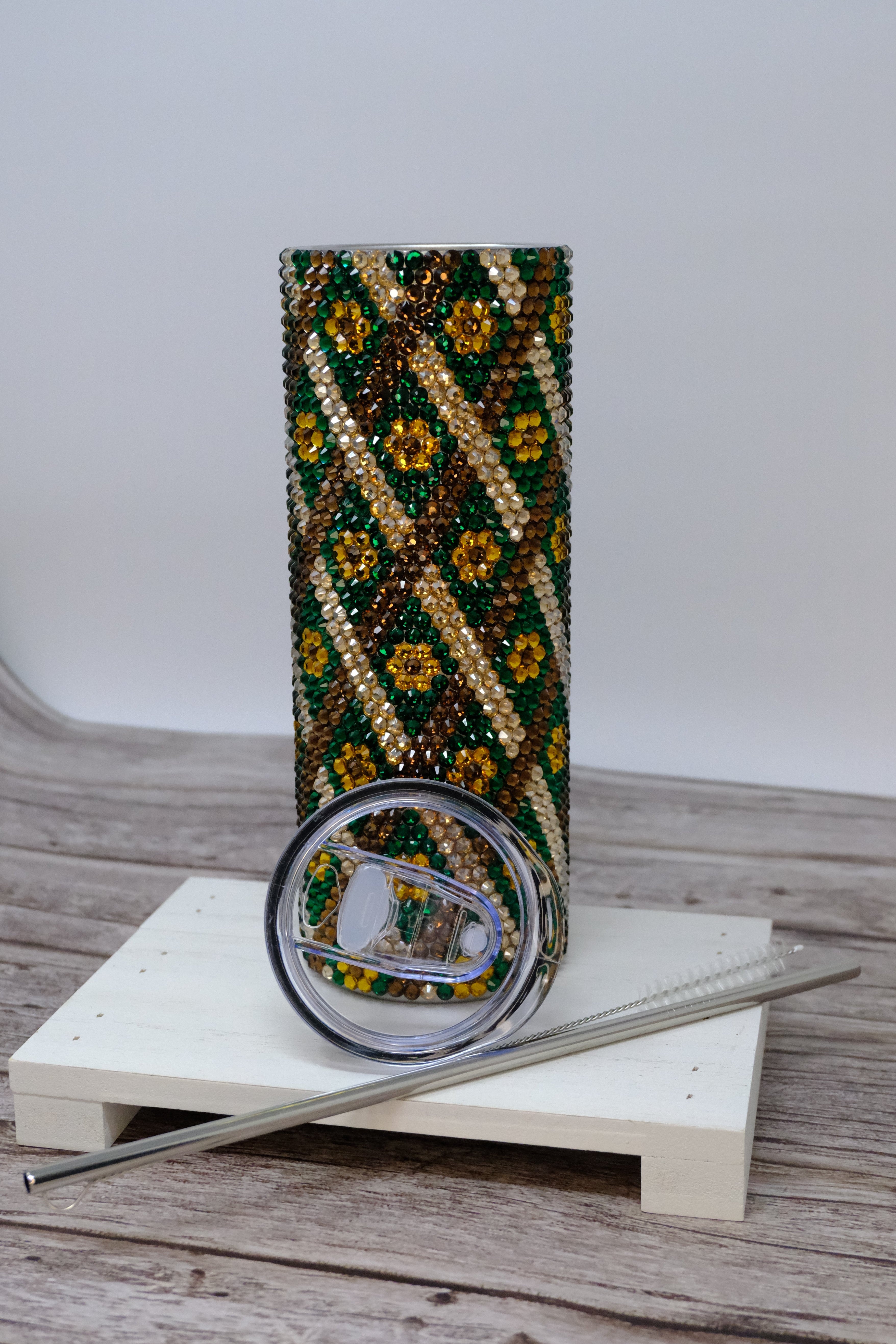 Rhinestone Bling Tumbler – Daisy Grid Design - Ready To Ship