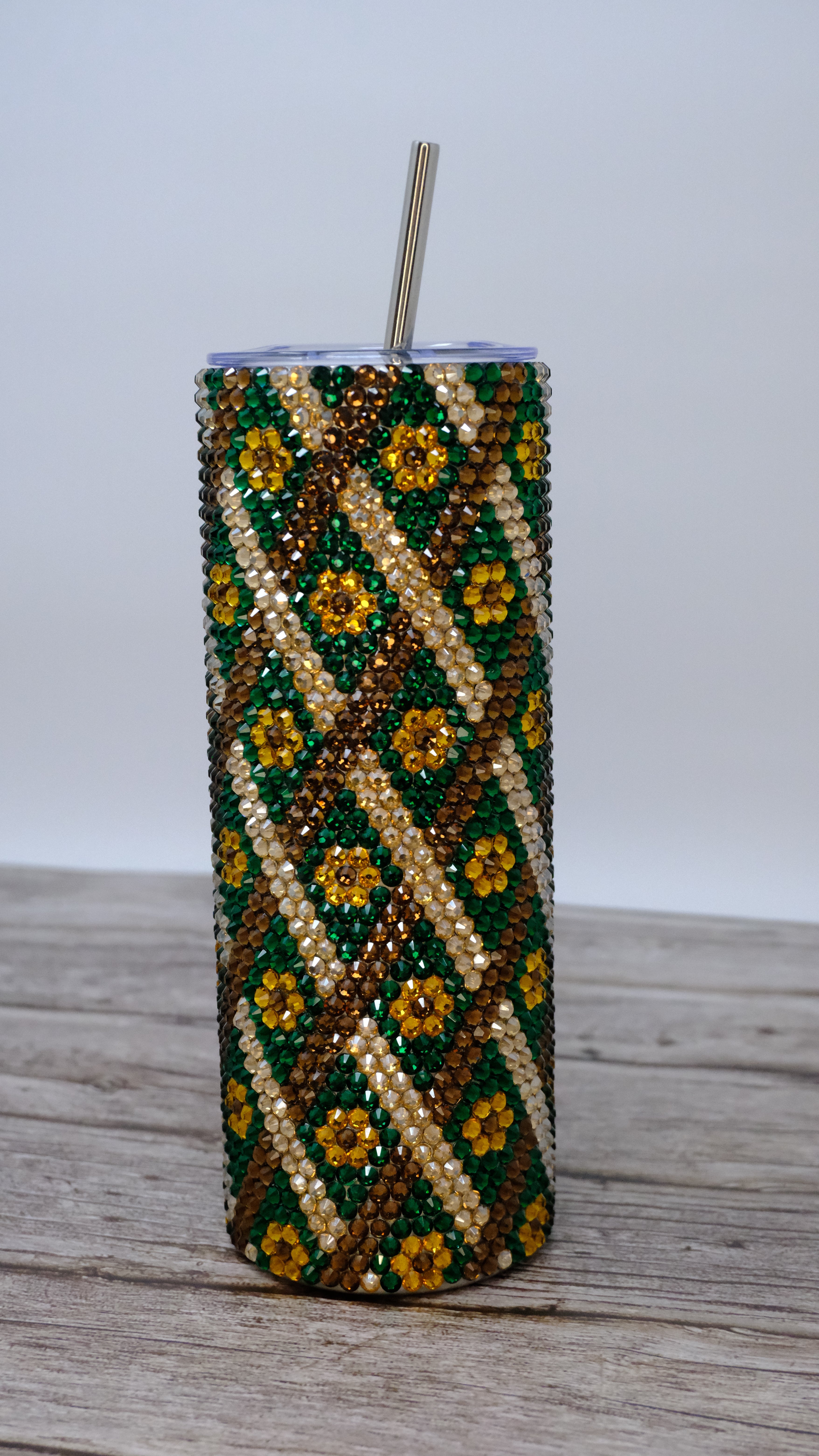 Rhinestone Bling Tumbler – Daisy Grid Design - Ready To Ship