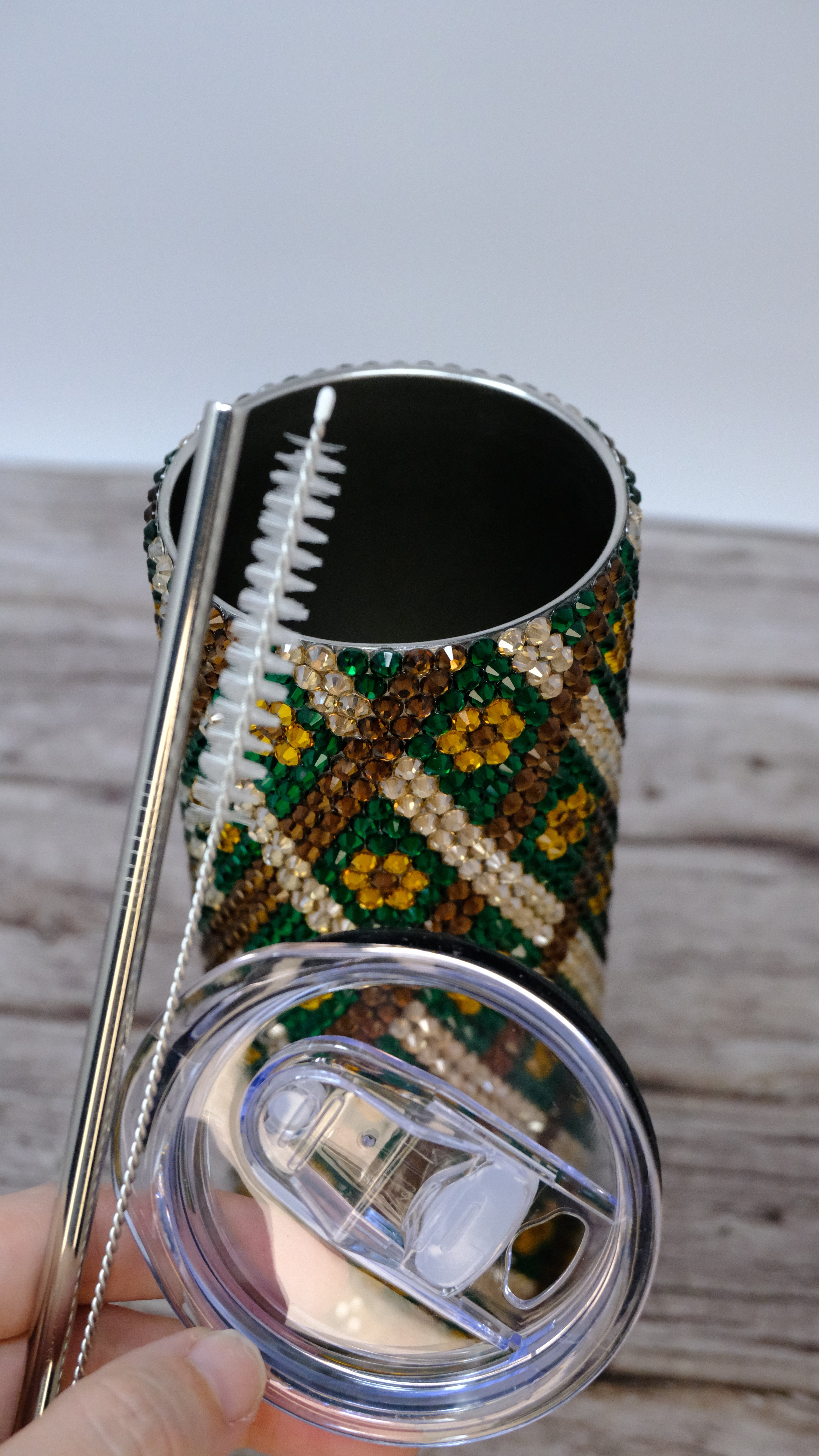 Rhinestone Bling Tumbler – Daisy Grid Design - Ready To Ship