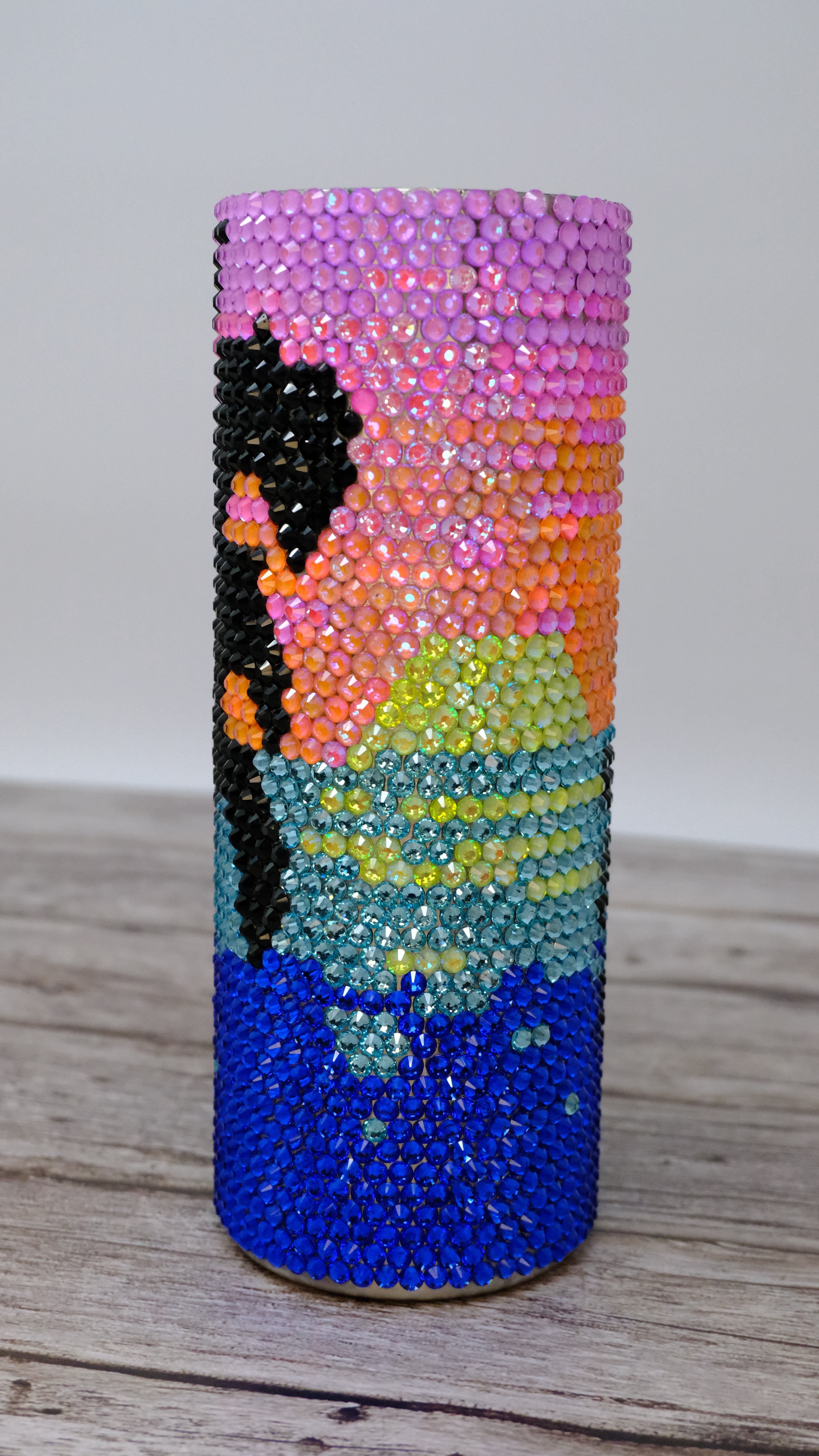 Rhinestone Bling Tumbler – Tropical Sunset and Palm Tree Design - Ready To Ship