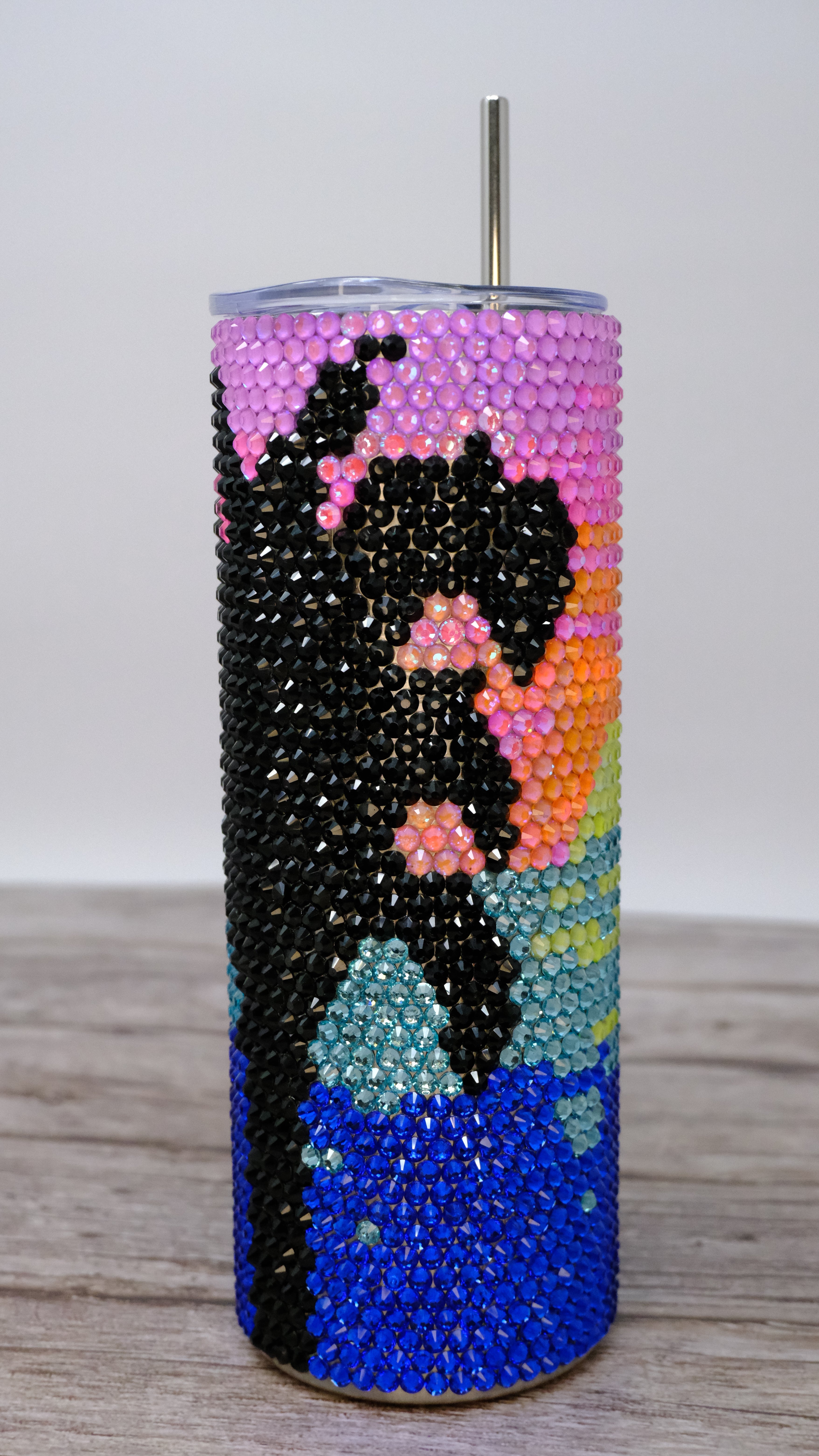 Rhinestone Bling Tumbler – Tropical Sunset and Palm Tree Design - Ready To Ship