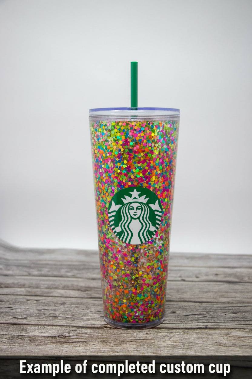 custom personalized snow globe tumbler with glitter and add-ons