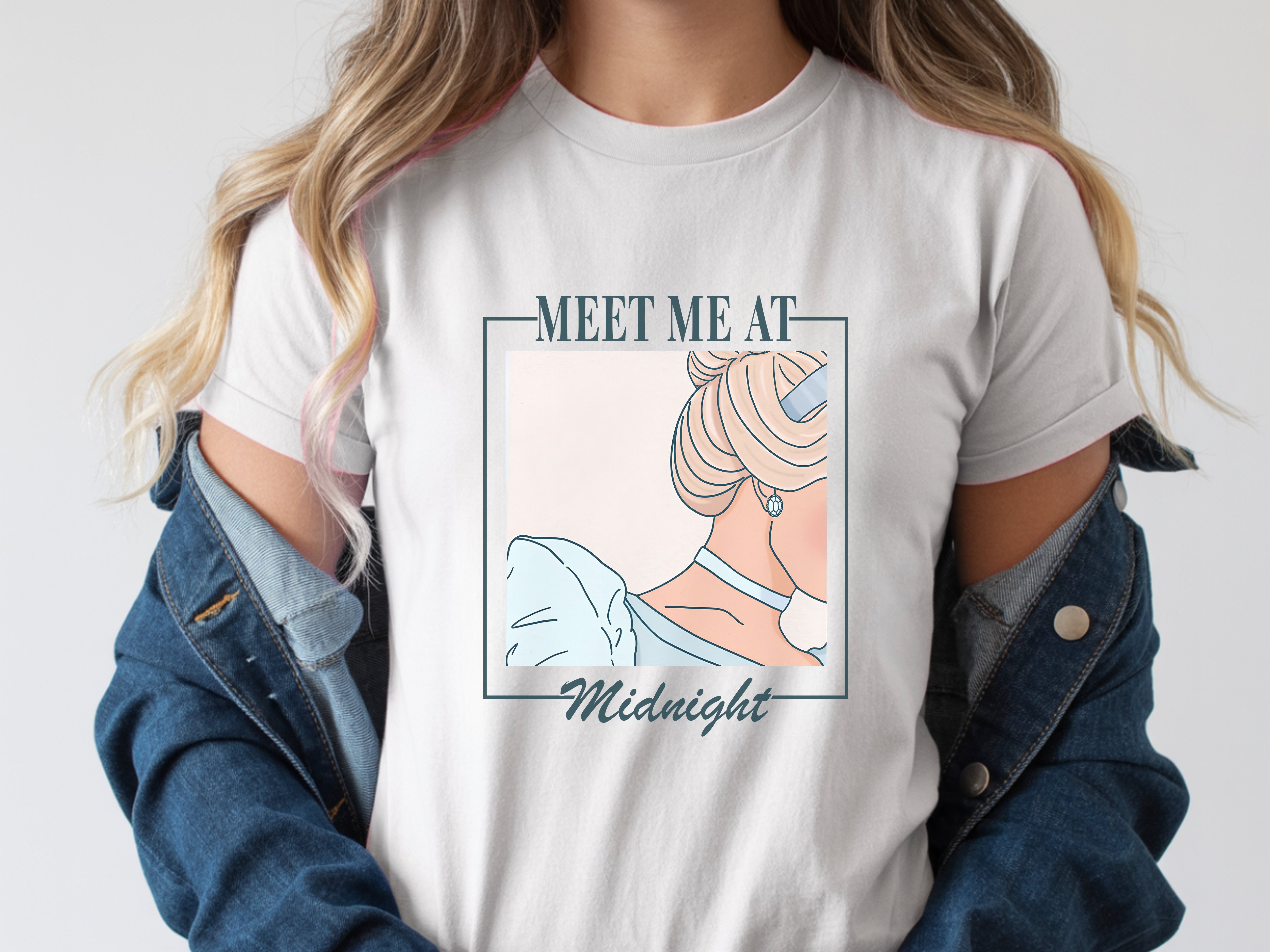 Cinderella and Taylor Swift Inspired Meet Me At Midnight White t-shirt