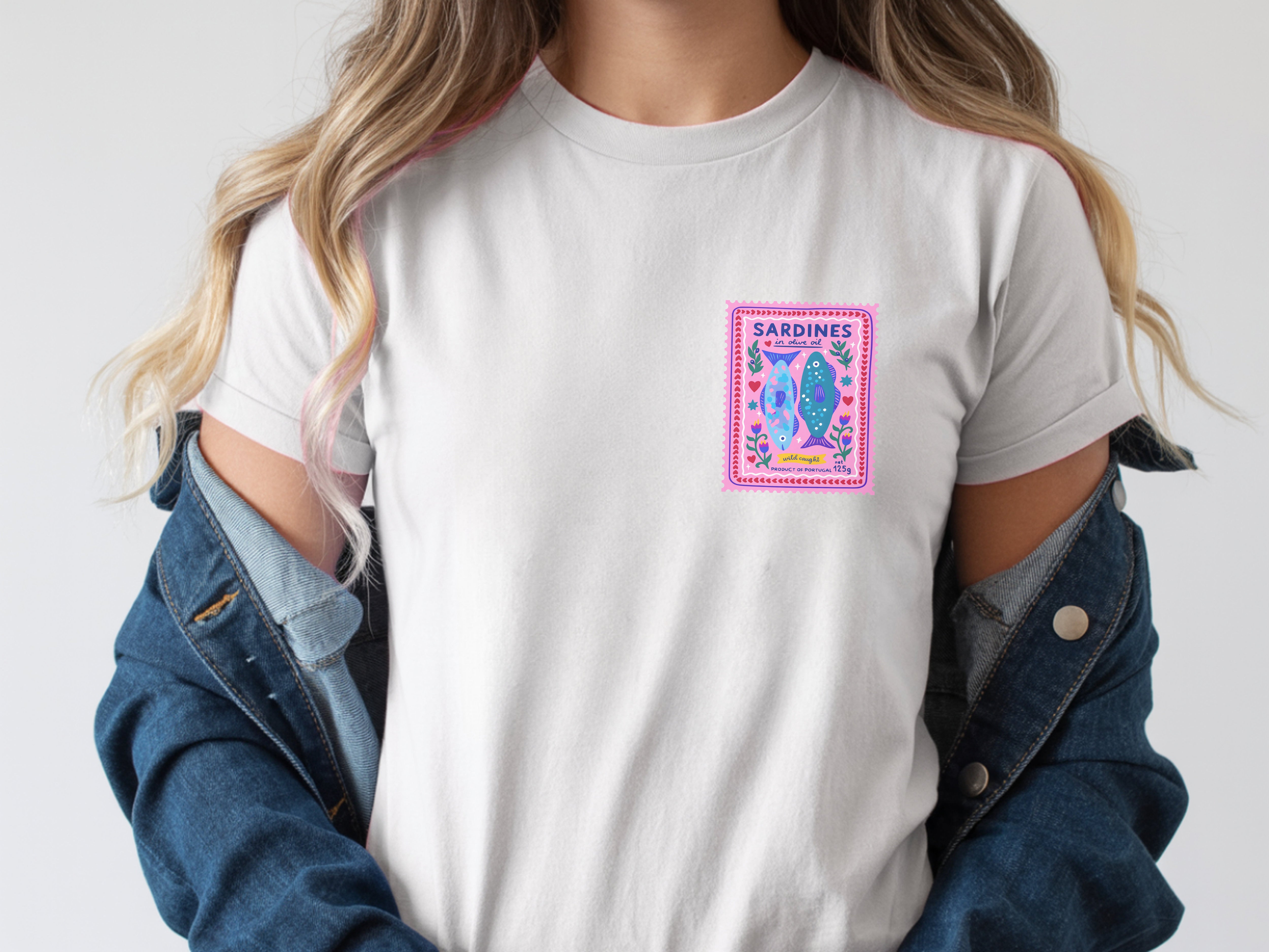 Cute Pink Sardines Stamp t-Shirt