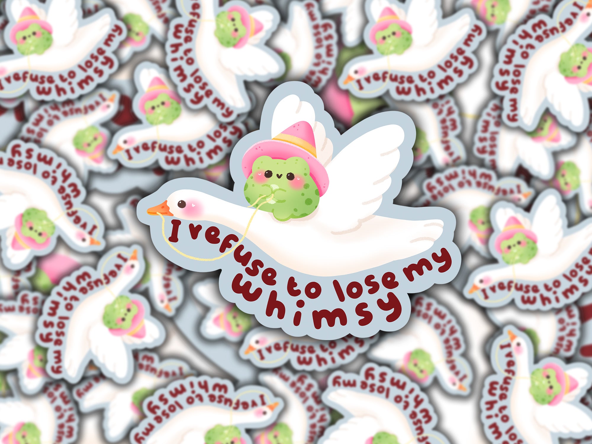 I Refuse To Loose My Whimsy Kawaii Adorable Goose and Frog sticker
