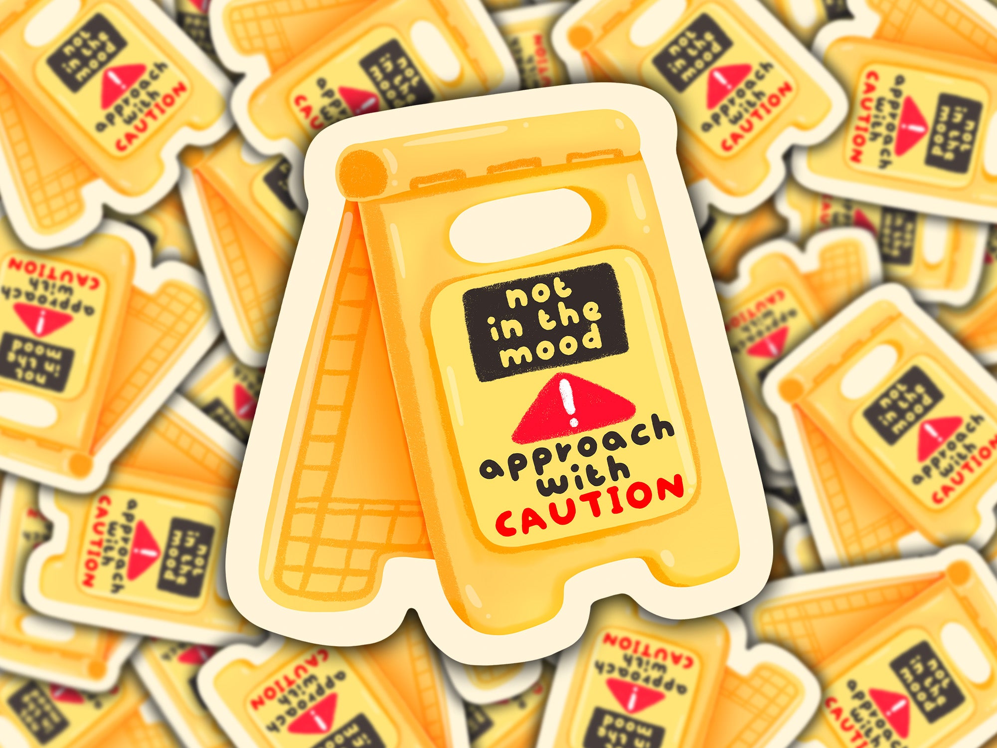 Not In The Mood Approach With Caution Kawaii Adorable Caution Sign sticker