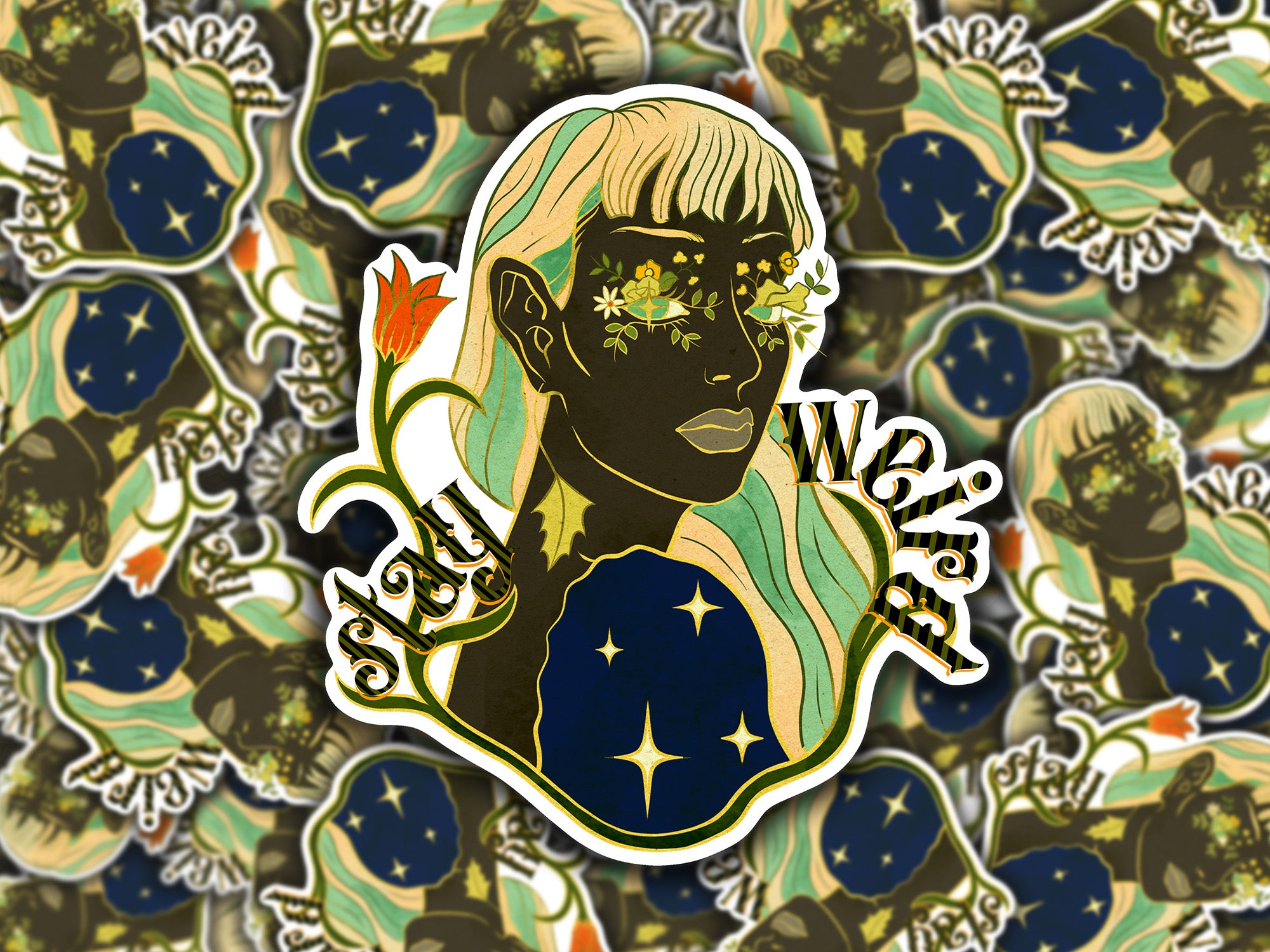 Stay Weird Whimsical Woman and Flower sticker