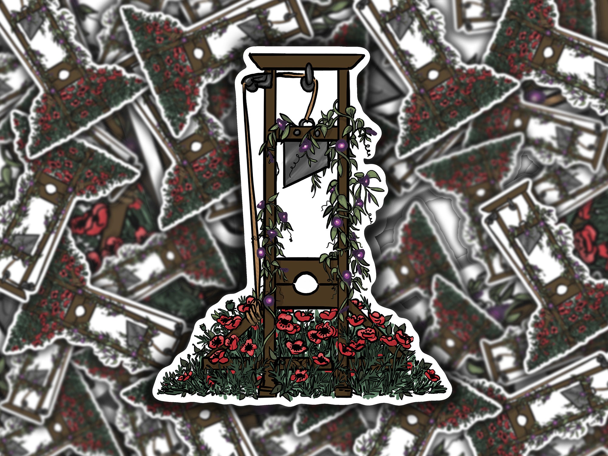 Guillotine with Flowers and Vine sticker