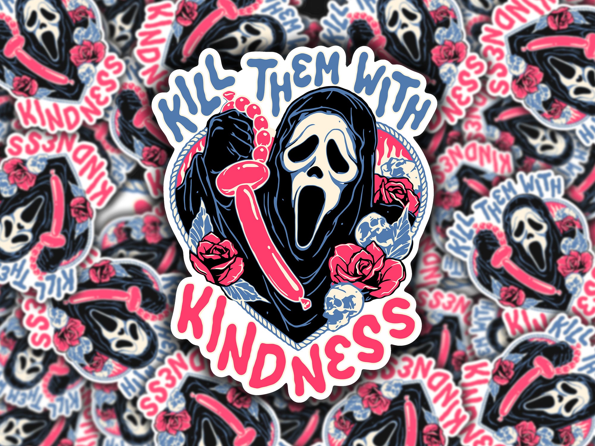 Kill Them With Kindness Balloon Knife and Ghostface sticker