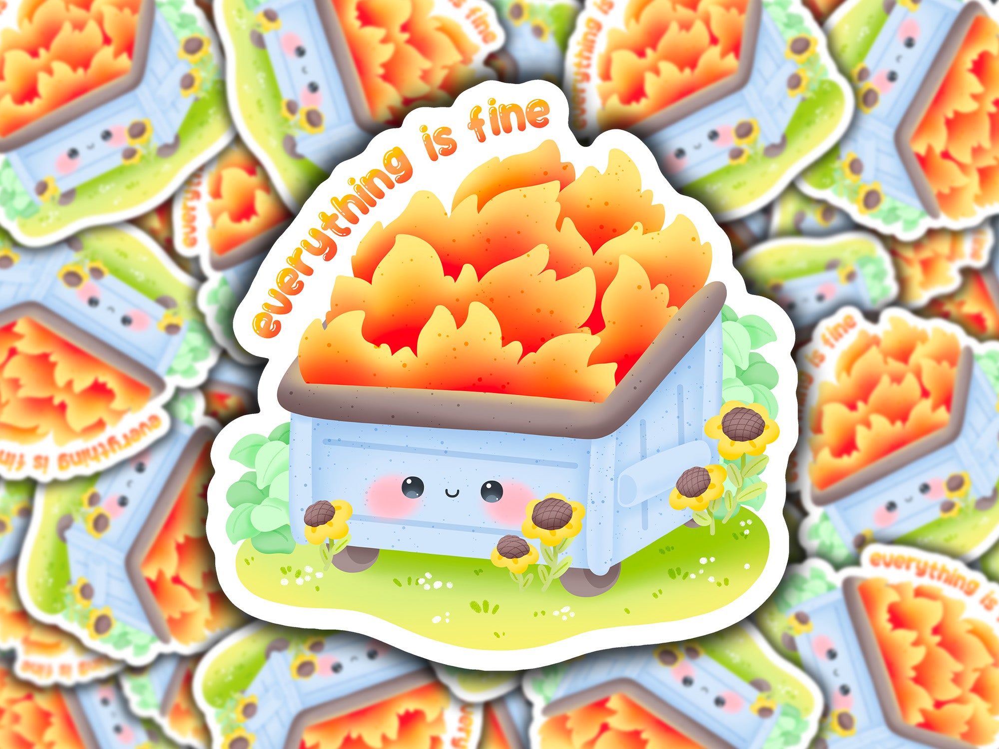 Everything Is Fine Kawaii Adorable Dumpster Fire sticker
