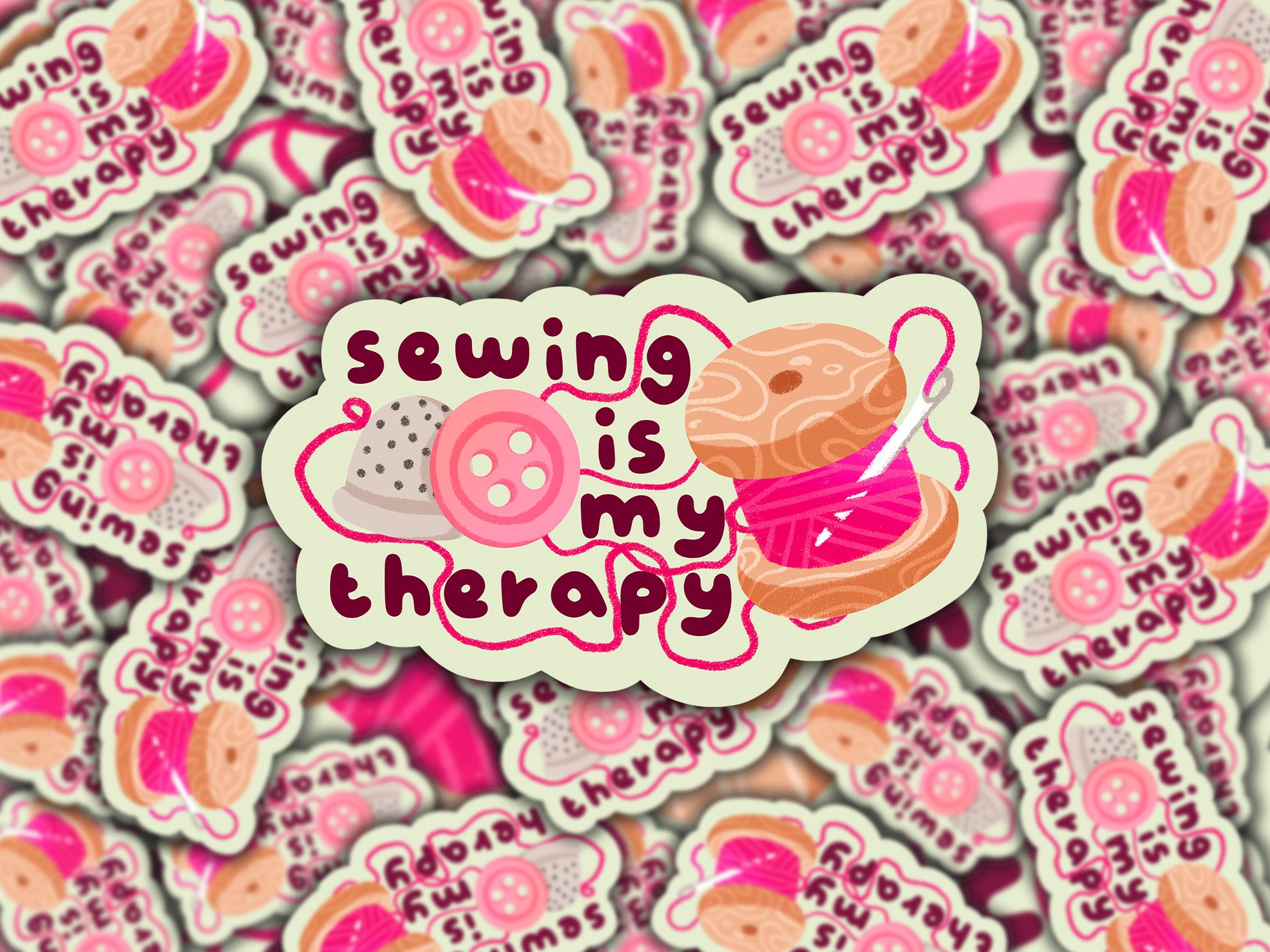 Sewing Is My Therapy Kawaii Adorable Needle and Thread sticker