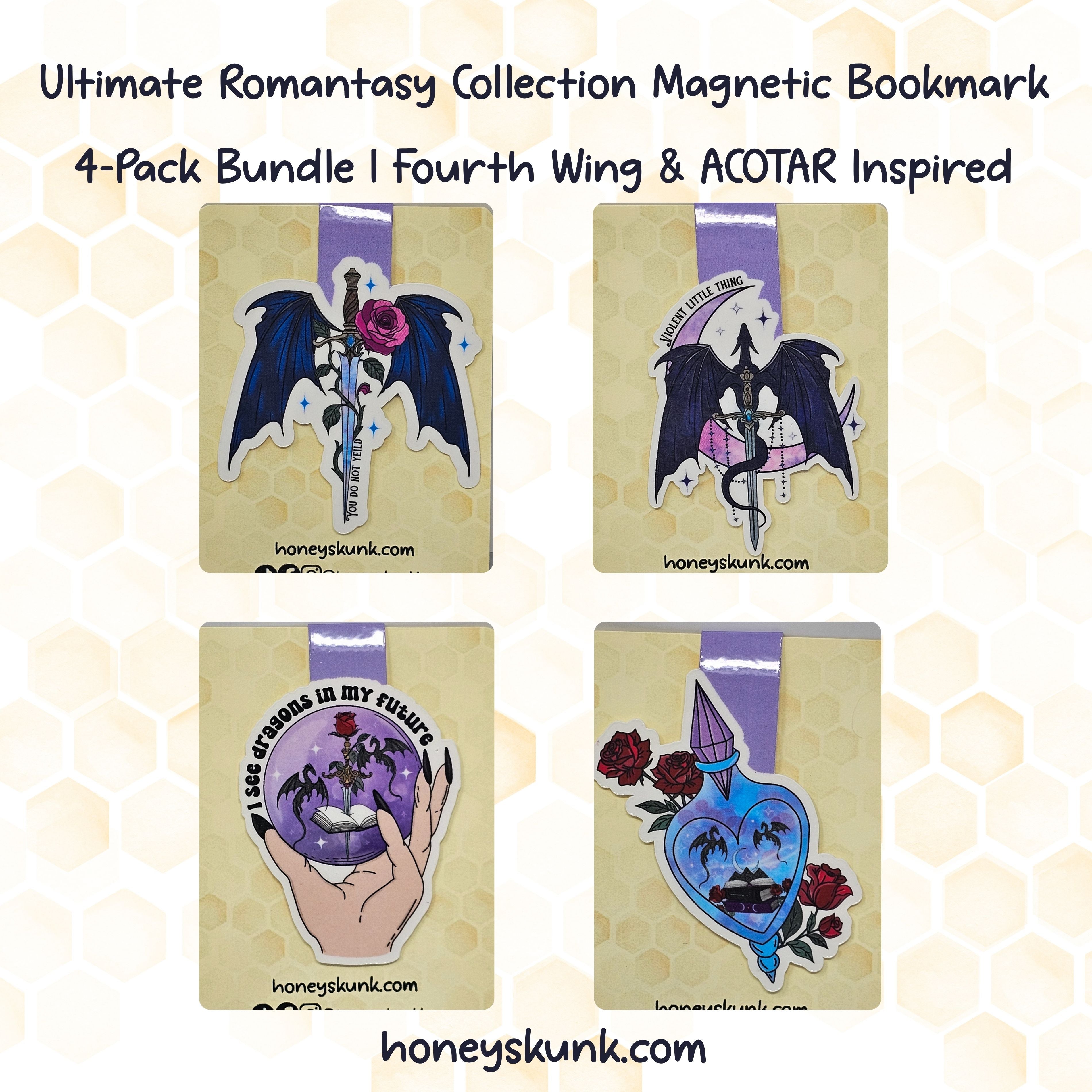 Ultimate Romantasy Collection Magnetic Bookmark 4-Pack Bundle | Fourth Wing & ACOTAR Inspired