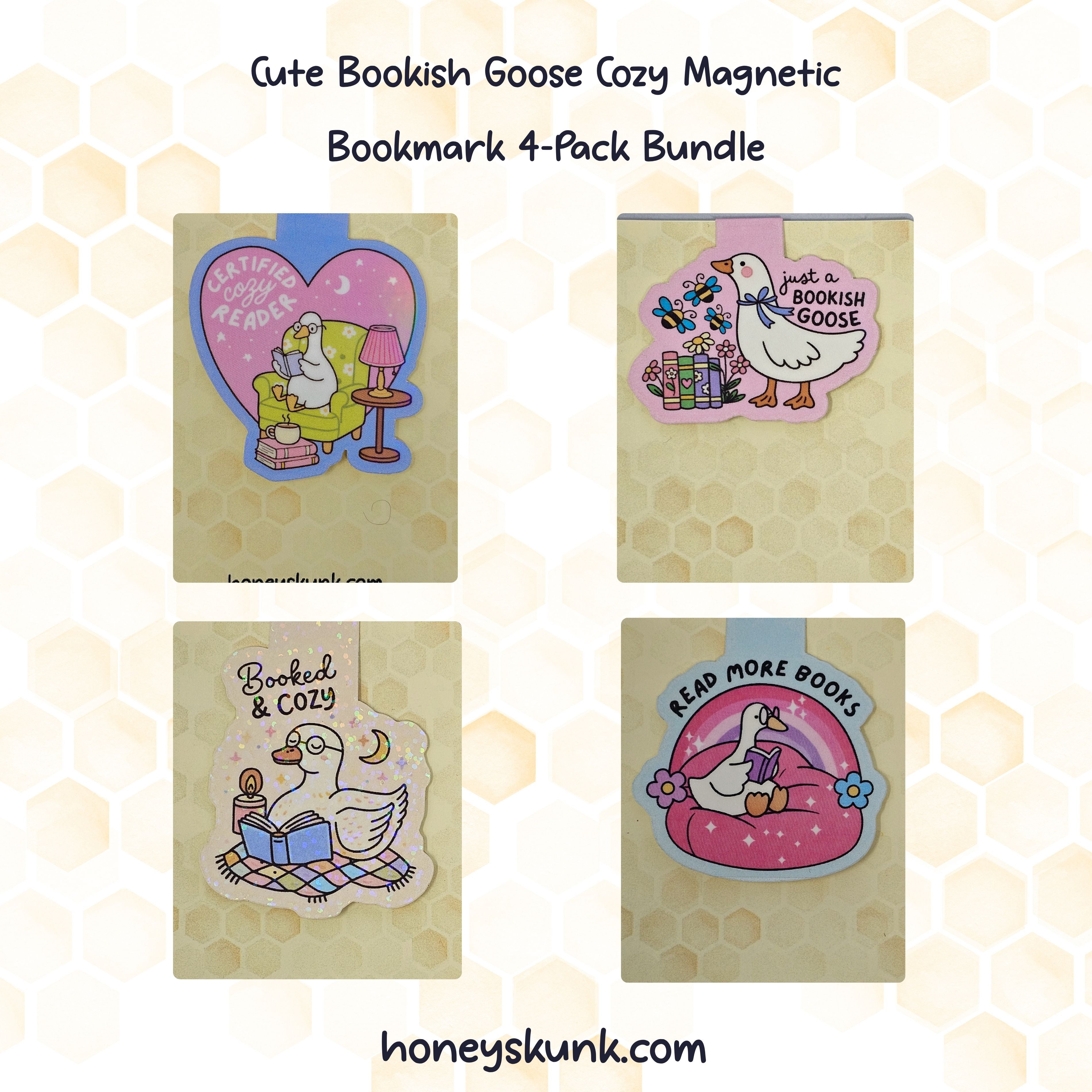Cute Bookish Goose Cozy Magnetic Bookmark 4-Pack Bundle | Whimsical Reader Gift Set