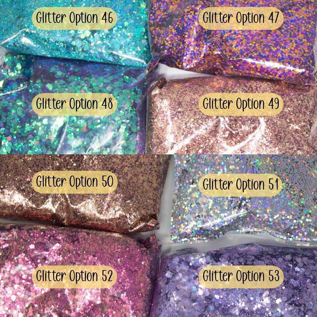 custom personalized snow globe tumbler with customizable glitter, flow, and lid options