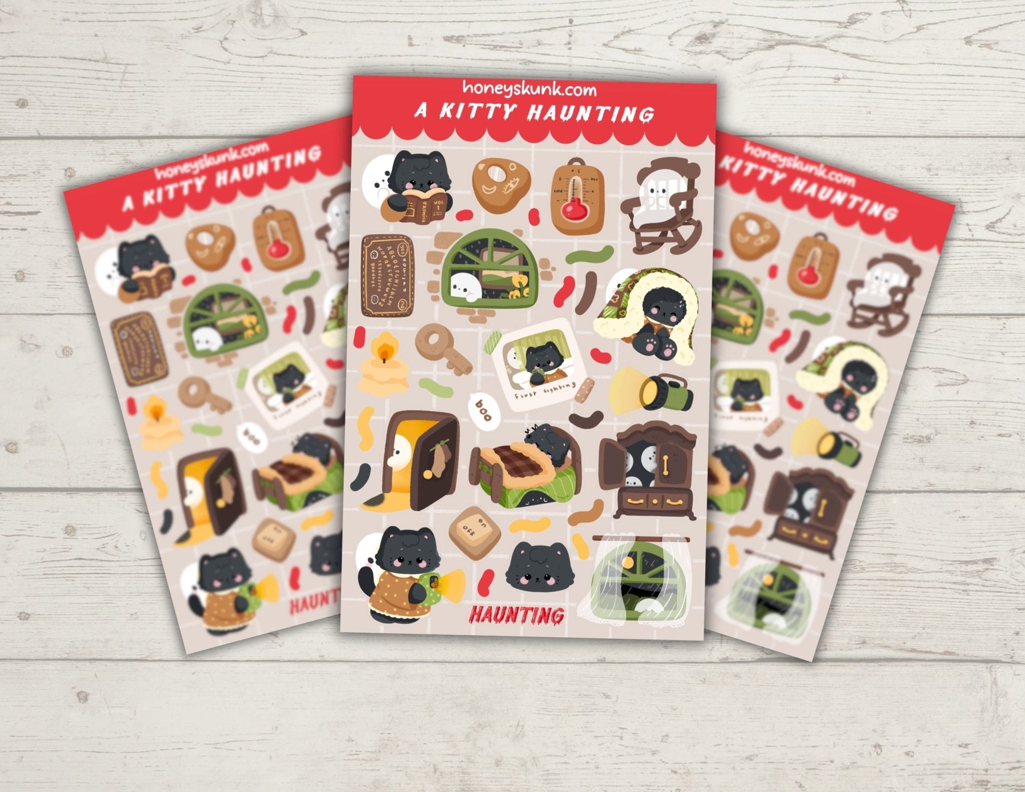 A Kitty Haunting Decorative Planner Stickers - Cute Spooky Black Cat Functional Sticker Sheet - HoneySkunk