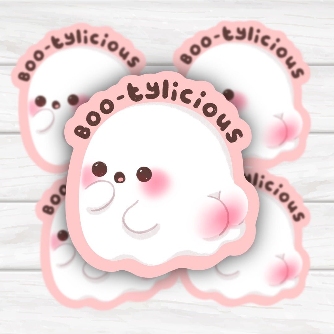Adorable Kawaii Ghost with Booty "BOO - Tylicious" Sticker - HoneySkunk
