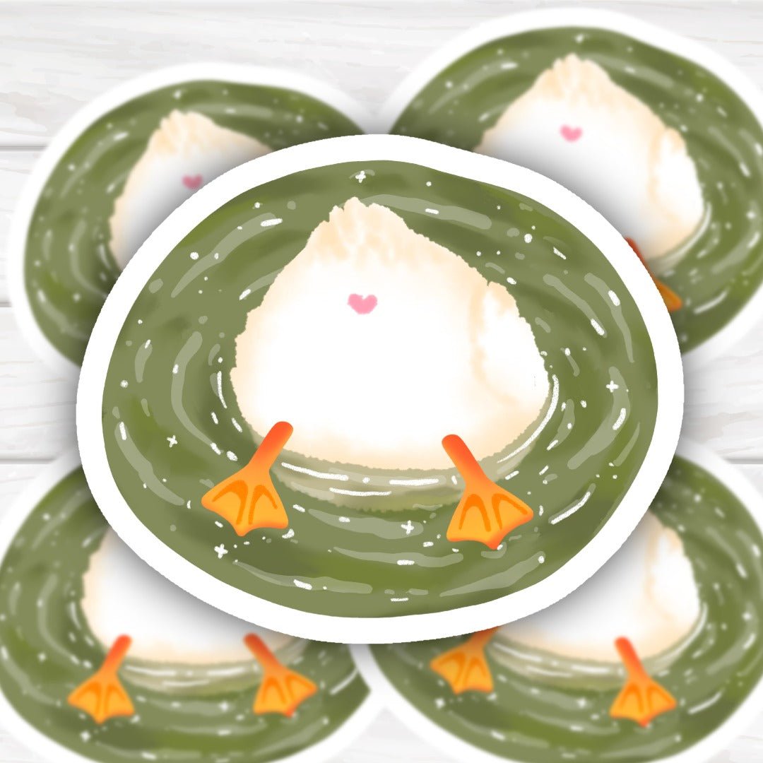 Adorable Kawaii style hand - drawn Duck butt in pond sticker - HoneySkunk