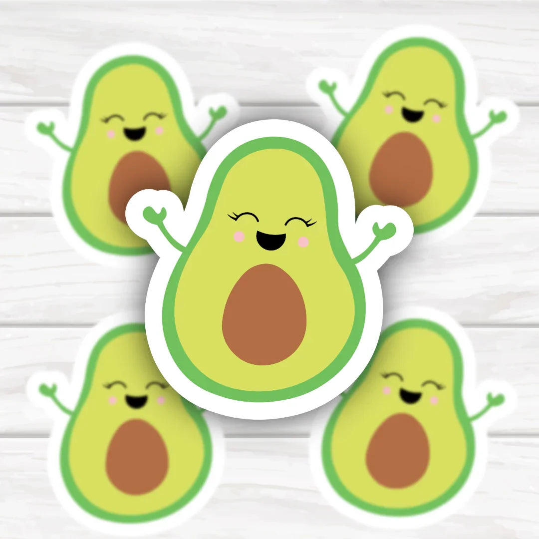 Adorable smiling avocado sticker with bold clean finish and durable design
