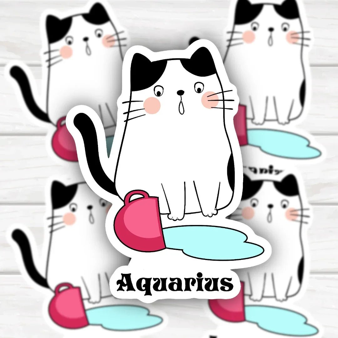 Aquarius cute zodiac astrology cat sticker with bold clean design