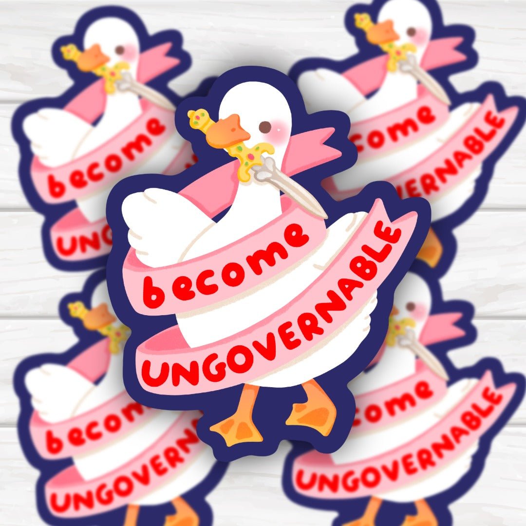 Become Ungovernable Cute Goose Sticker | Hand-Drawn Funny Knife Meme Vinyl Decal for Laptops, Planners & Water Bottles