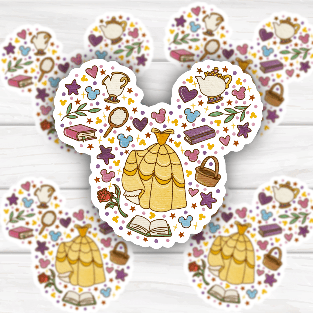 Belle Beauty and the Beast icons Mickey shape sticker with bold clean finish