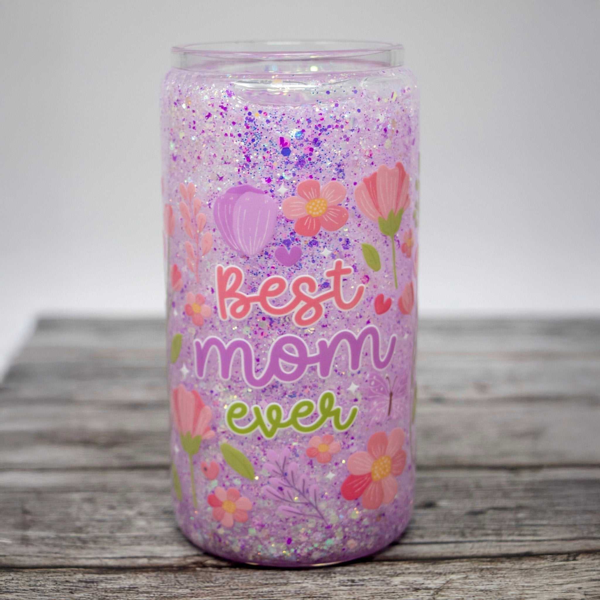Best Mom Ever Light Purple Glitter Snow Globe Tumbler Libbey Beer Can Celebrate mom with this stunning 16 oz snow globe tumbler featuring a raised image. Clear glass is filled with a mesmerizing blend of light pink, white, and light puHoneySkunkMom Ever Light Purple
