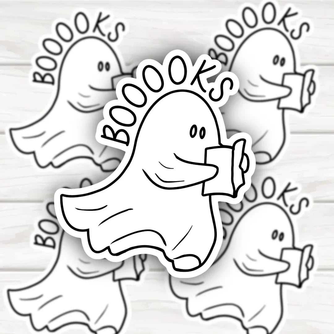 Boooooks Ghost Reading sticker with bold, clean design for book lovers