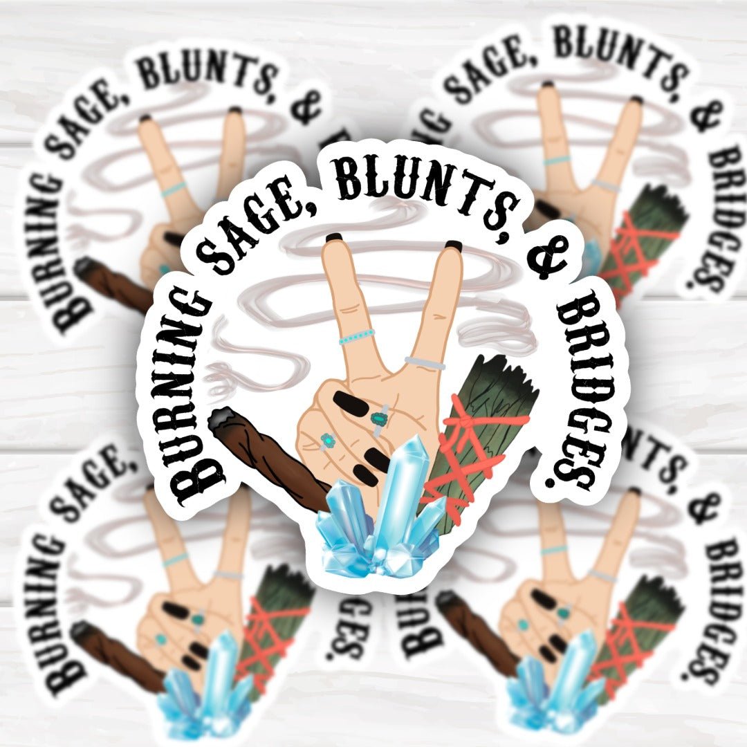 Burning sage witchy weed lover sticker with blunts and bridges design