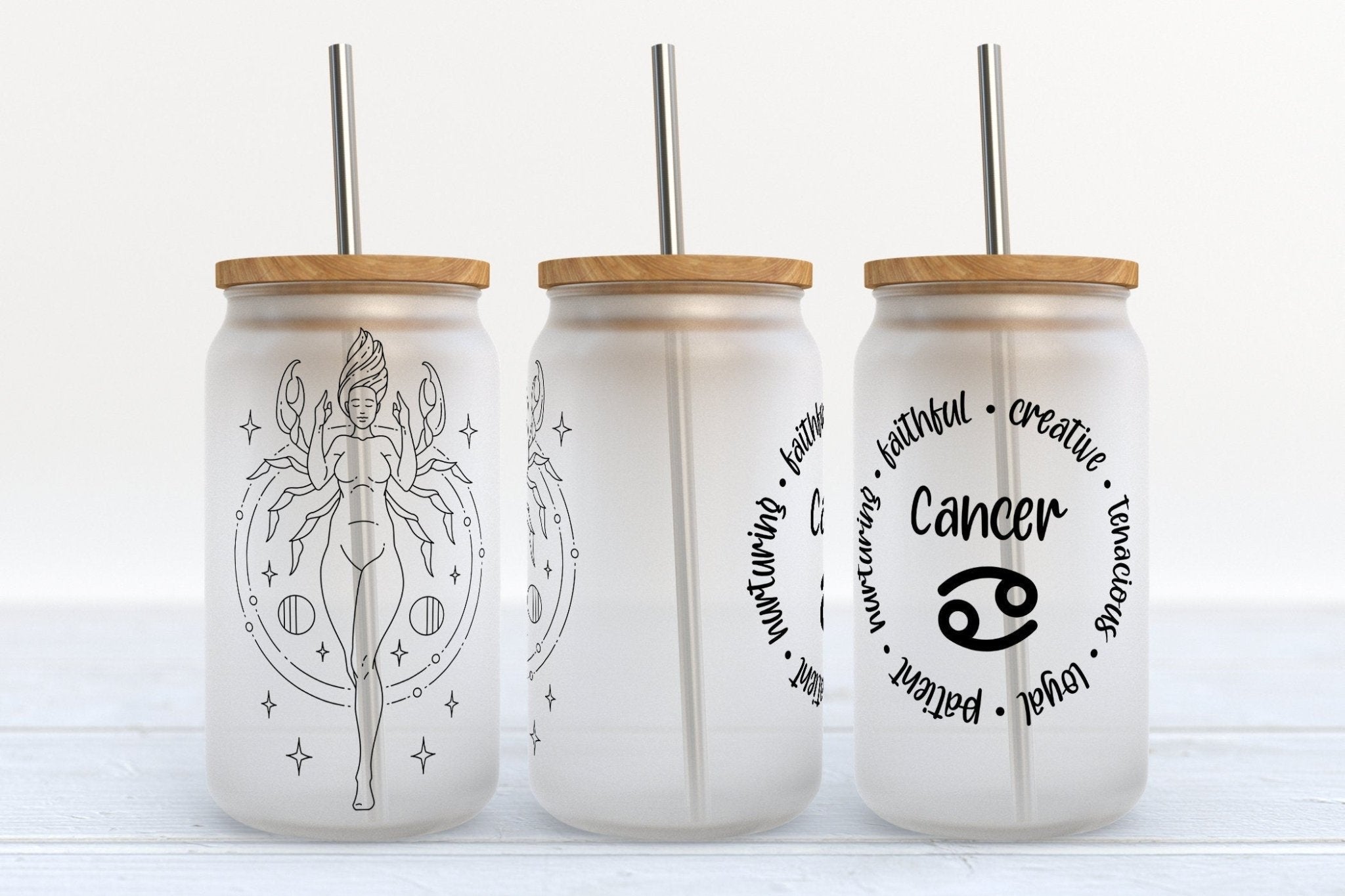 Cancer Zodiac Astrology 16oz Libby Glass Beer Can Cup with straw and customizable lids