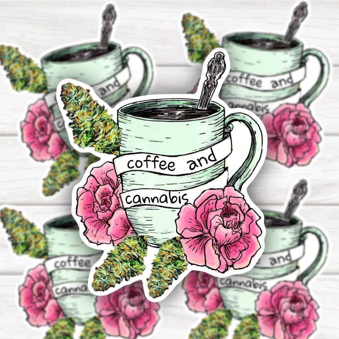 Coffee and Cannabis Weed Lover Sticker with bold, durable design for customization